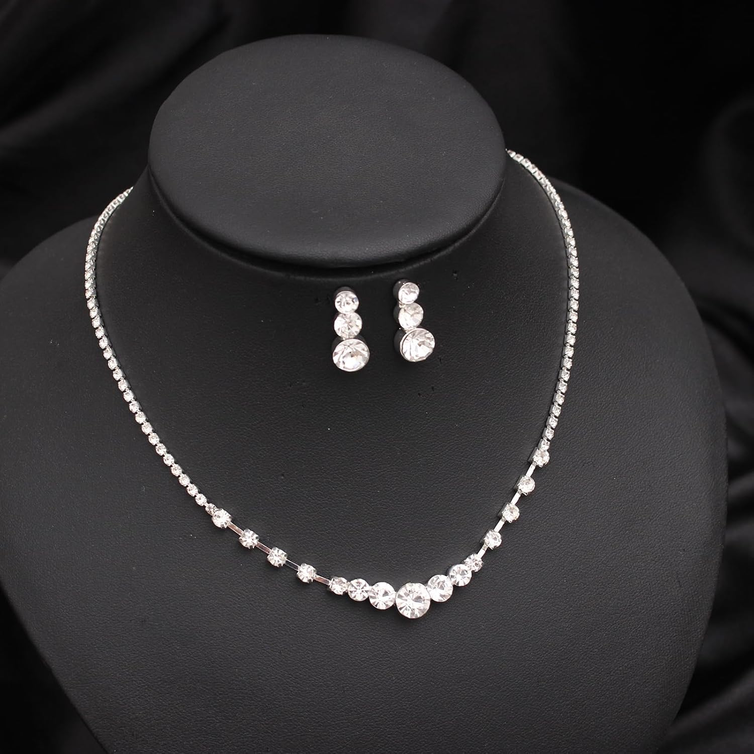 Silver Plated Elegant Necklace Earrings Bride Bridesmaid Jewelry Sets for Wedding Prom Crystal Jewelry Set for Women Costume Accessories - Image 4