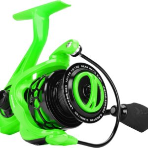 KastKing Zephyr Spinning Reels – 7+1/6+1 BB – Carbon Fiber Drag – Stainless Steel Shaft – Aluminum & CNC Spool – Black/Green/Orange – Sizes 500/1000 SFS – ICE Fishing Ready Reels!