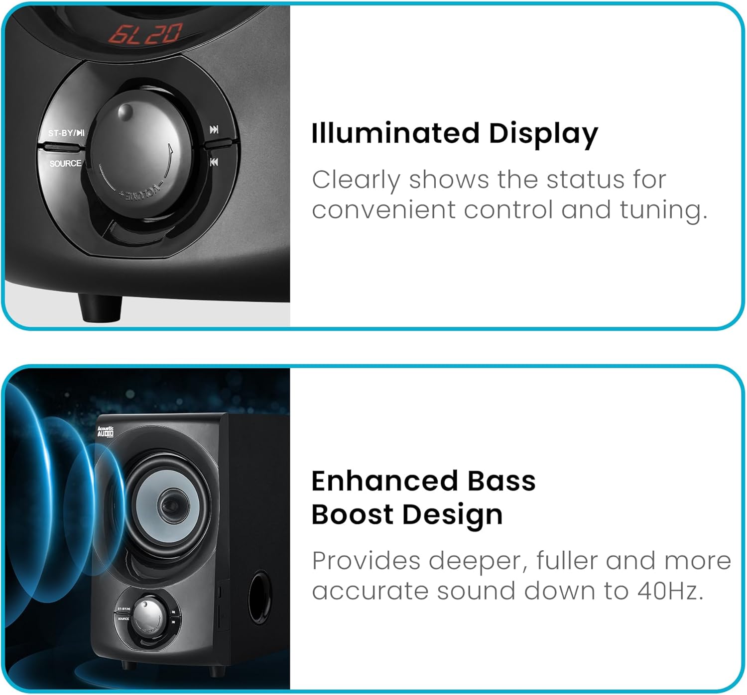 Acoustic Audio by Goldwood Bluetooth 2.1 Speaker System 2.1-Channel Home Theater Speaker System, with Optical/Aux/USB/SD Inputs Black (AA2172) - Image 7