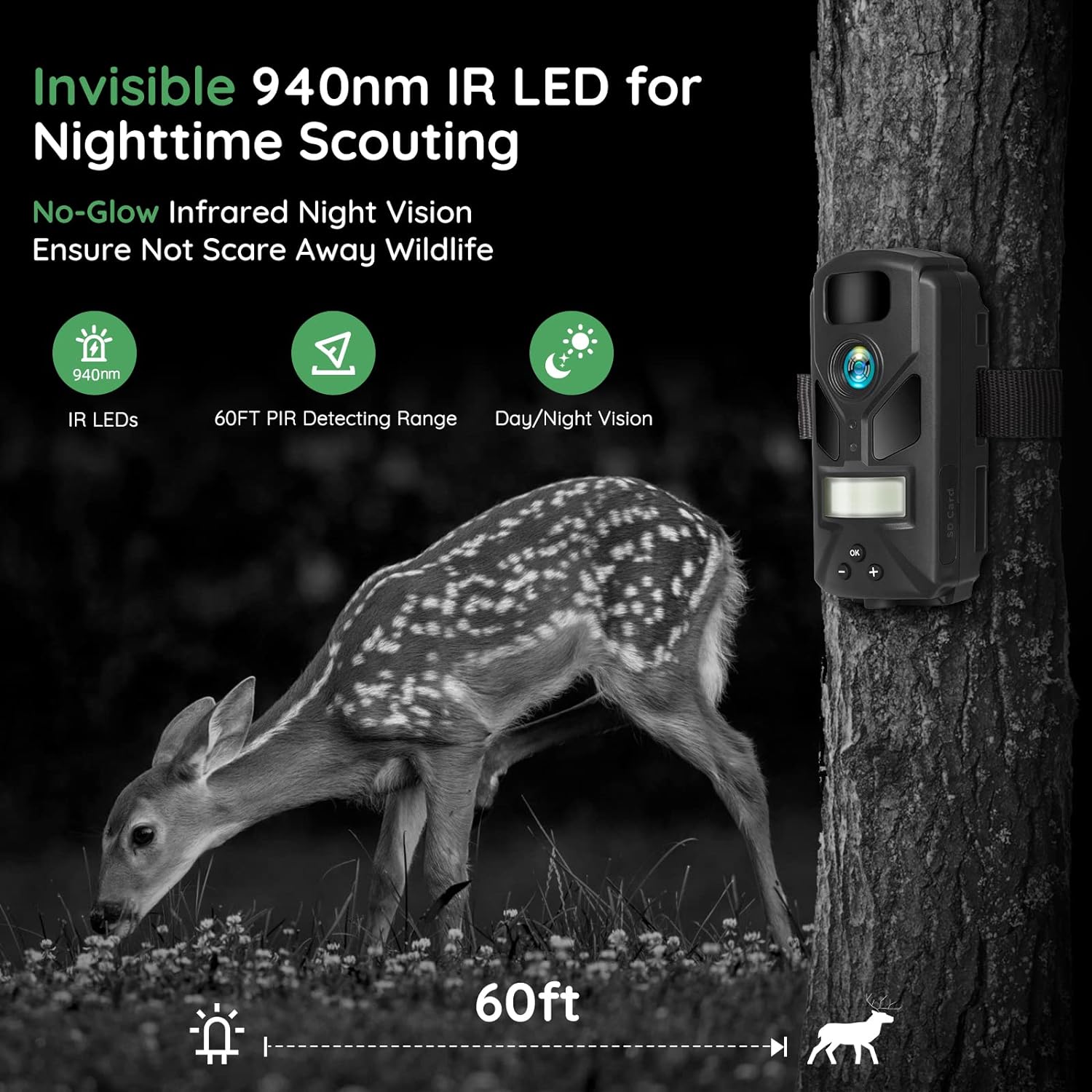 20MP MINI Trail Camera,1080P Hunting Trail Camera with No Glow 940nm Night Vision Motion Activated IP66 Waterproof,80ft Illumination Range Hunting Game Cam for Wildlife Monitoring - Image 3
