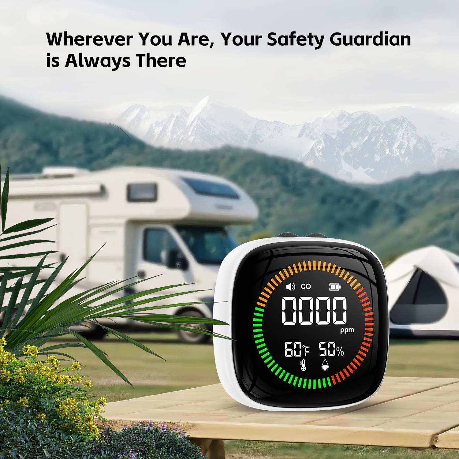 3-in-1 Carbon Monoxide Detectors Battery, Travel, Portable CO Detector, RV CO Alarm Temp/Hum Sensor, Rechargeable CO Monitor, for Home, Car, Travel, Camping-White - Image 8