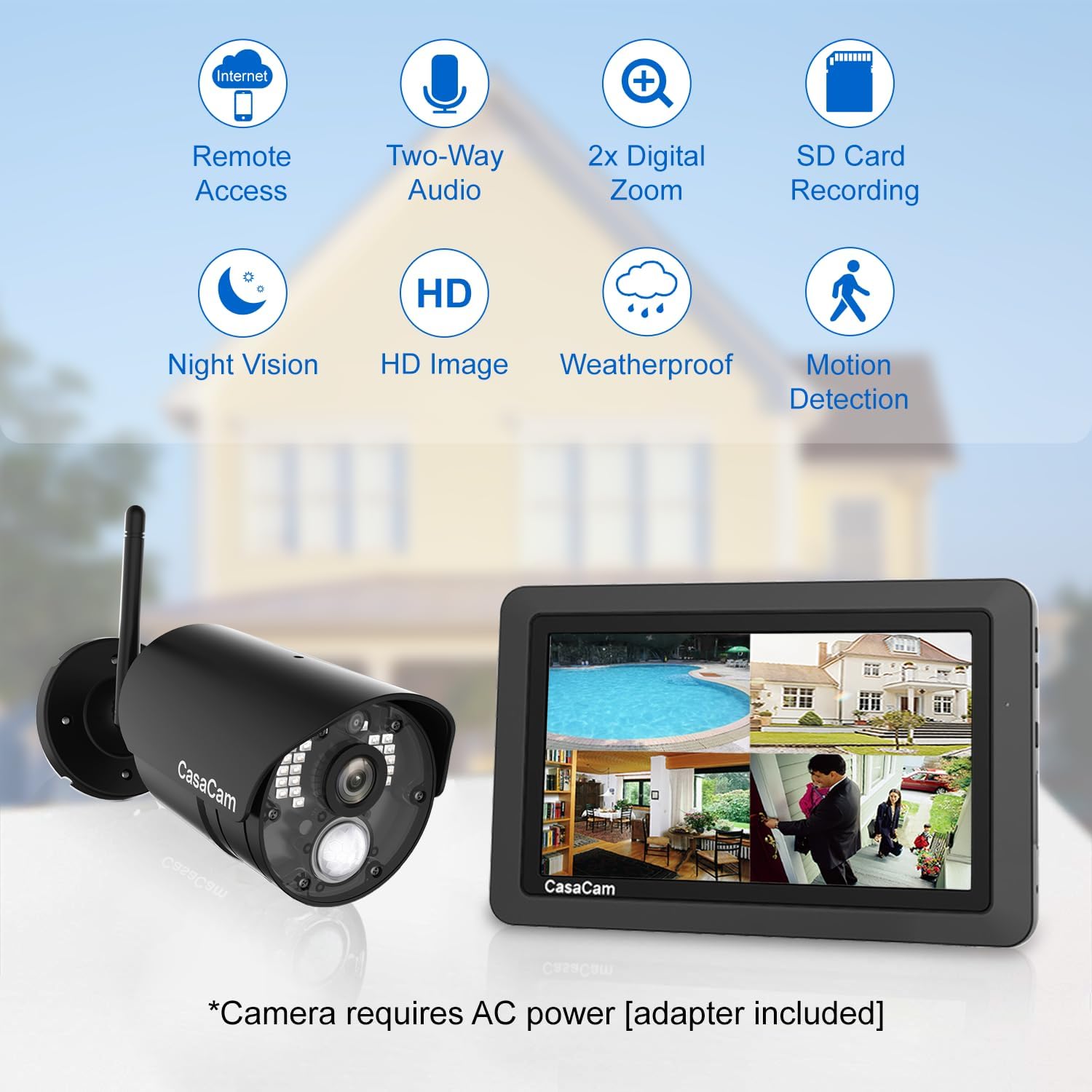 CasaCam GuardianCam Air | Wireless Security Camera System with 7" Touchscreen Monitor and 2 720p Cameras | AC Powered, Two-Way Audio, Free APP, 32GB SD Card and Battery Installed, Model VS802 - Image 2