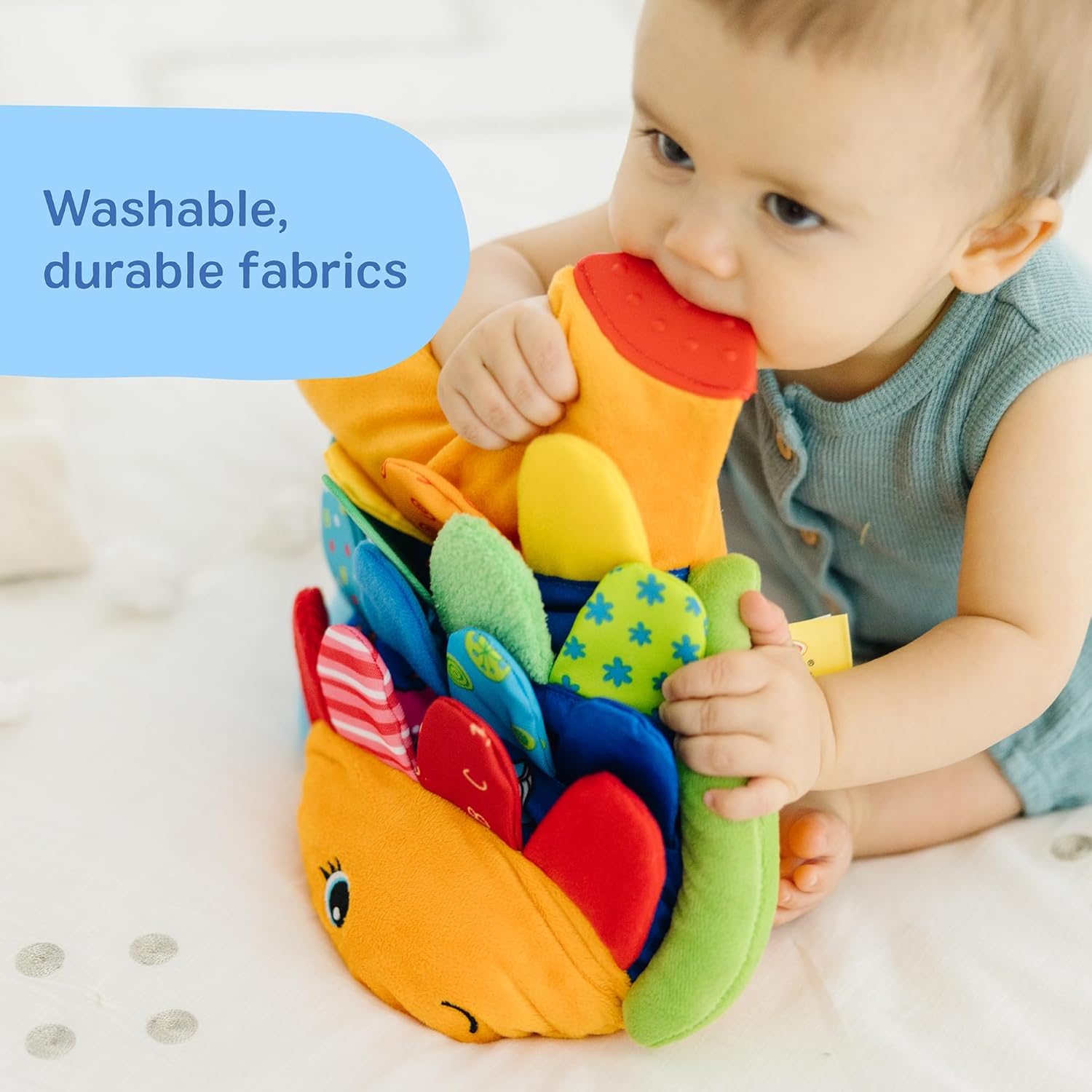 Melissa & Doug K’s Kids, Flip Fish Stuffed Animal, Soft Baby Book, Multi-Textured Squeaking & Crinkling Infant Sensory Toys for Babies with Baby Mirror, Tummy Time Toys for Infants Ages 0–9 Months - Image 8