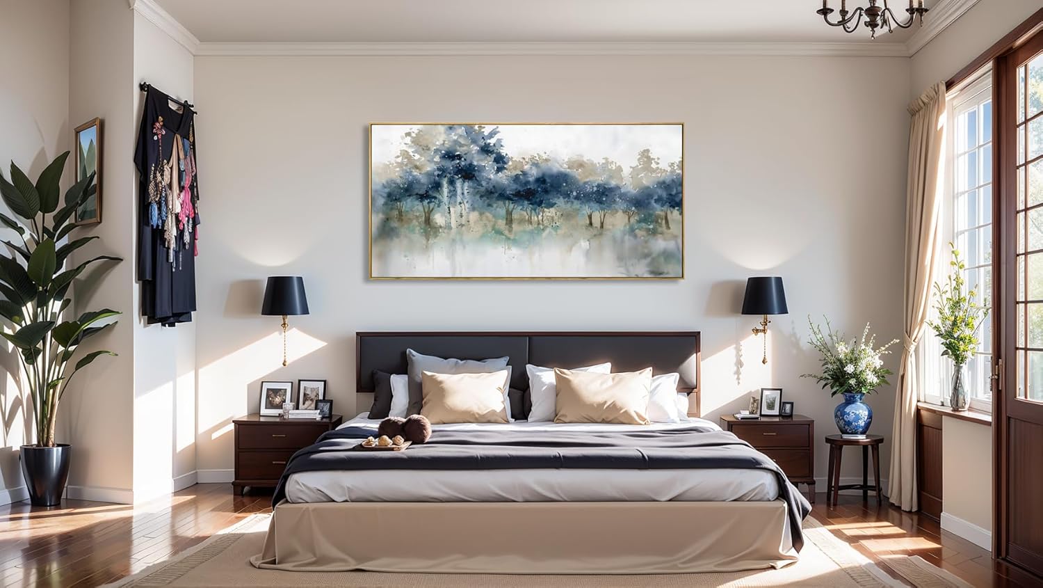 Wall Art Landscape Modern Wall Decor Canvas Painting Blue Ink Wall Art Large Artwork for Living Room Bedroom Office Home Decor 30"x60" with Framed - Image 8