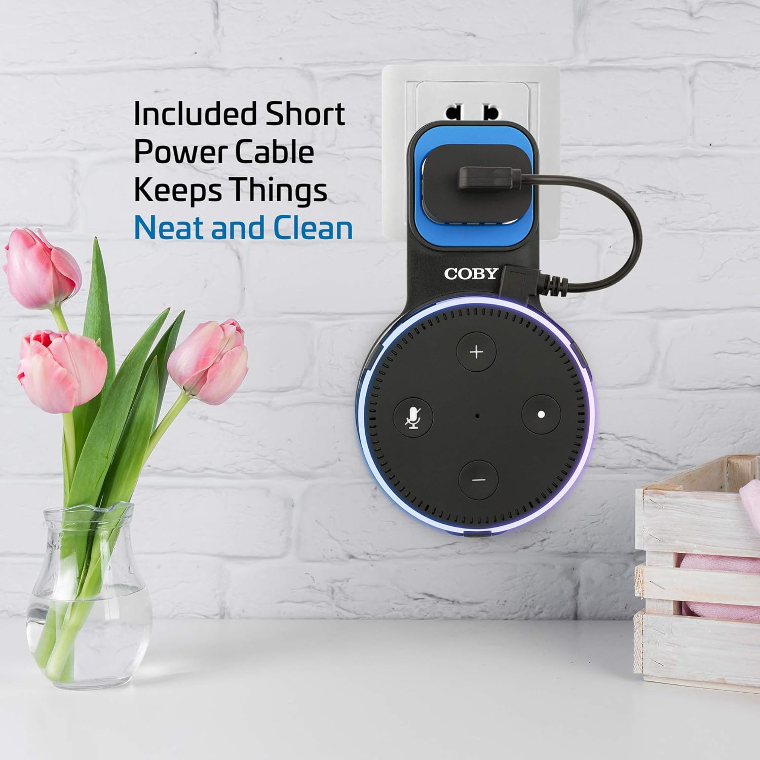 Coby Wall Mount for Echo Dot 2nd Generation, Smart Speaker Holder with Built-in Cable Management, 7.75" USB Charging Cable, Space-Saving Alexa Mount for Kitchen, Bedroom, Office, Bathroom - Image 3