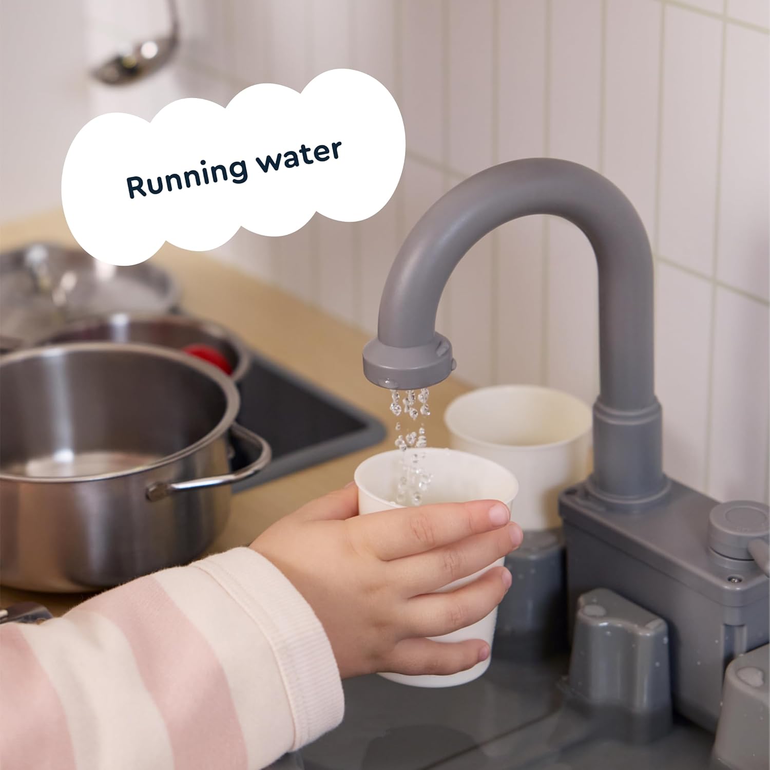 Wooden Kitchen Master Chef's Kitchenette with Sink & 180 Rotated Faucet Toy, Pretend Playset for Toddlers 3-6 – Interactive Kids Kitchen Playset with Lights & Sounds - Image 5