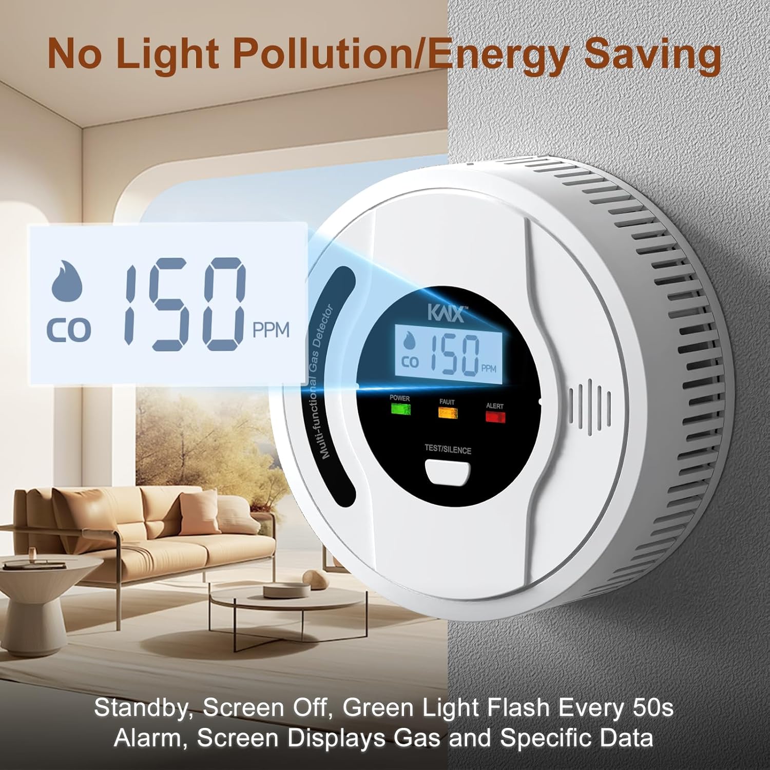 3-In-1 Smoke and Carbon Monoxide Detector Temper Sensor Combo Battery Powered,Smoke Detector, Carbon Monoxide Detectors, CO & Smoke Alarm, Digital Display,Carbon Monoxide Gas Detector for Home,Kitchen - Image 4