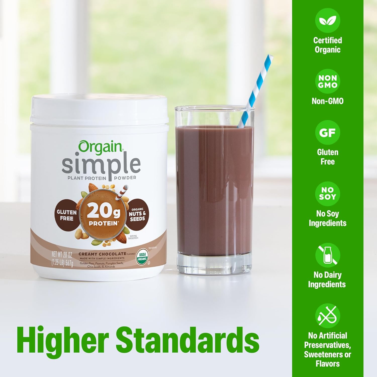 Orgain Organic Simple Vegan Protein Powder, Chocolate - 20g Plant Based Protein, Made with less Ingredients, No Artificial Sweeteners, Gluten Free, No Dairy or Lactose, 1.25 lb (Packaging May Vary) - Image 3