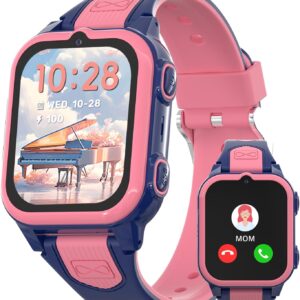 4G Kids Smart Watch with GPS Tracker Video Voice Calling Text Chat SOS Call, Waterproof Smartwatch Age 5-12, Wallpaper Store School Model Camera Pedometer Game Alarm Clock Stopwatch for Kid(Pink)