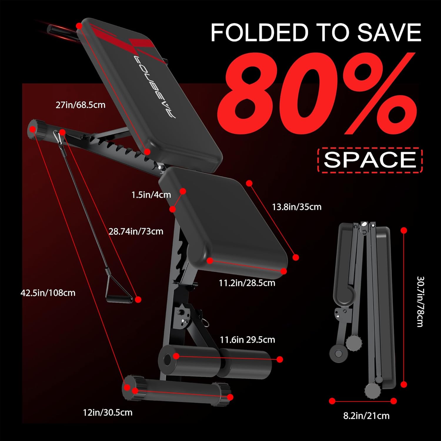 FONBEAR Adjustable Weight Bench, 660LBS Foldable Workout Bench for Full Body Strength Training, Multifunctional Bench Press Incline Decline Bench - Great for Beginners and Professional Use - Image 6