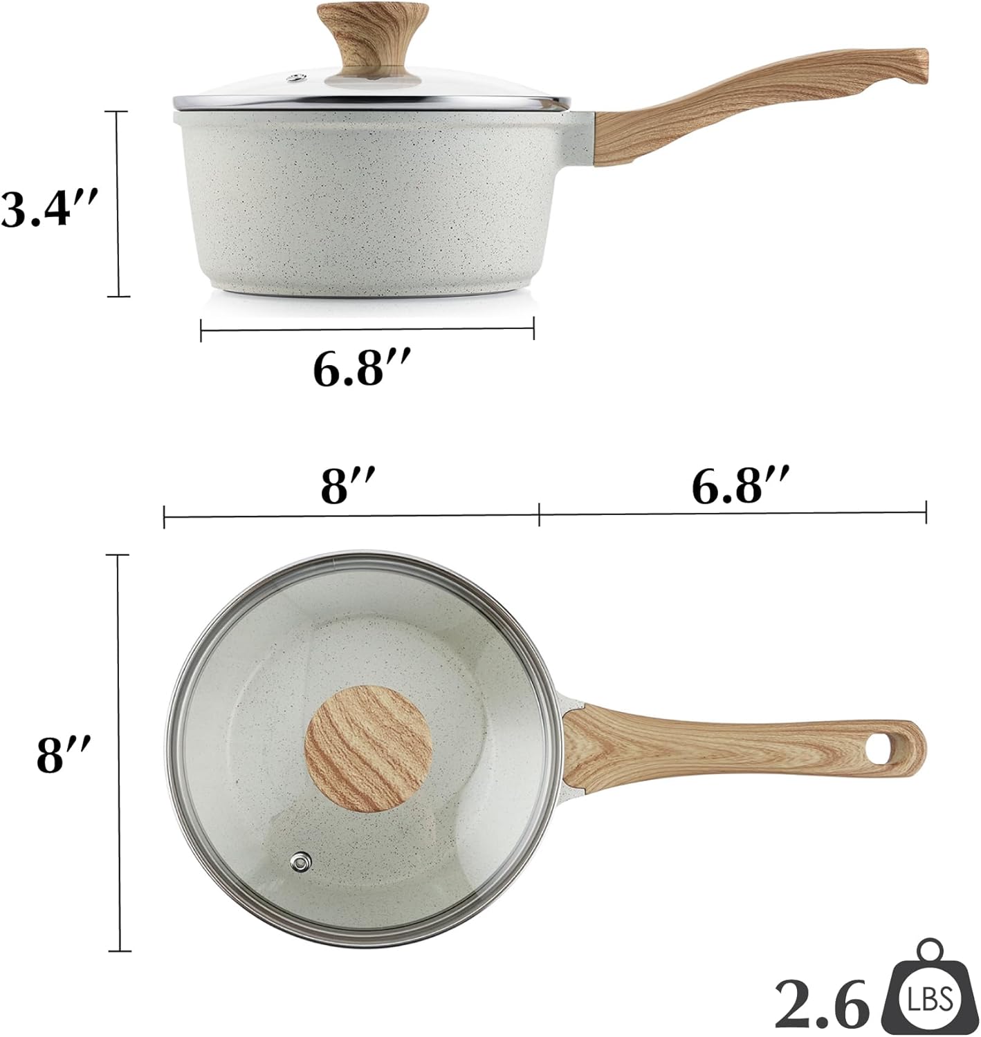 SENSARTE White Ceramic Nonstick Saucepan with Lid 2.5 Quarts, Medium Cooking Pot with Stay Cool Handle, Induction Compatible Saucepot, White Granite Coating, Free of Intentionally Added PTFE/PFOA/PFAS - Image 8