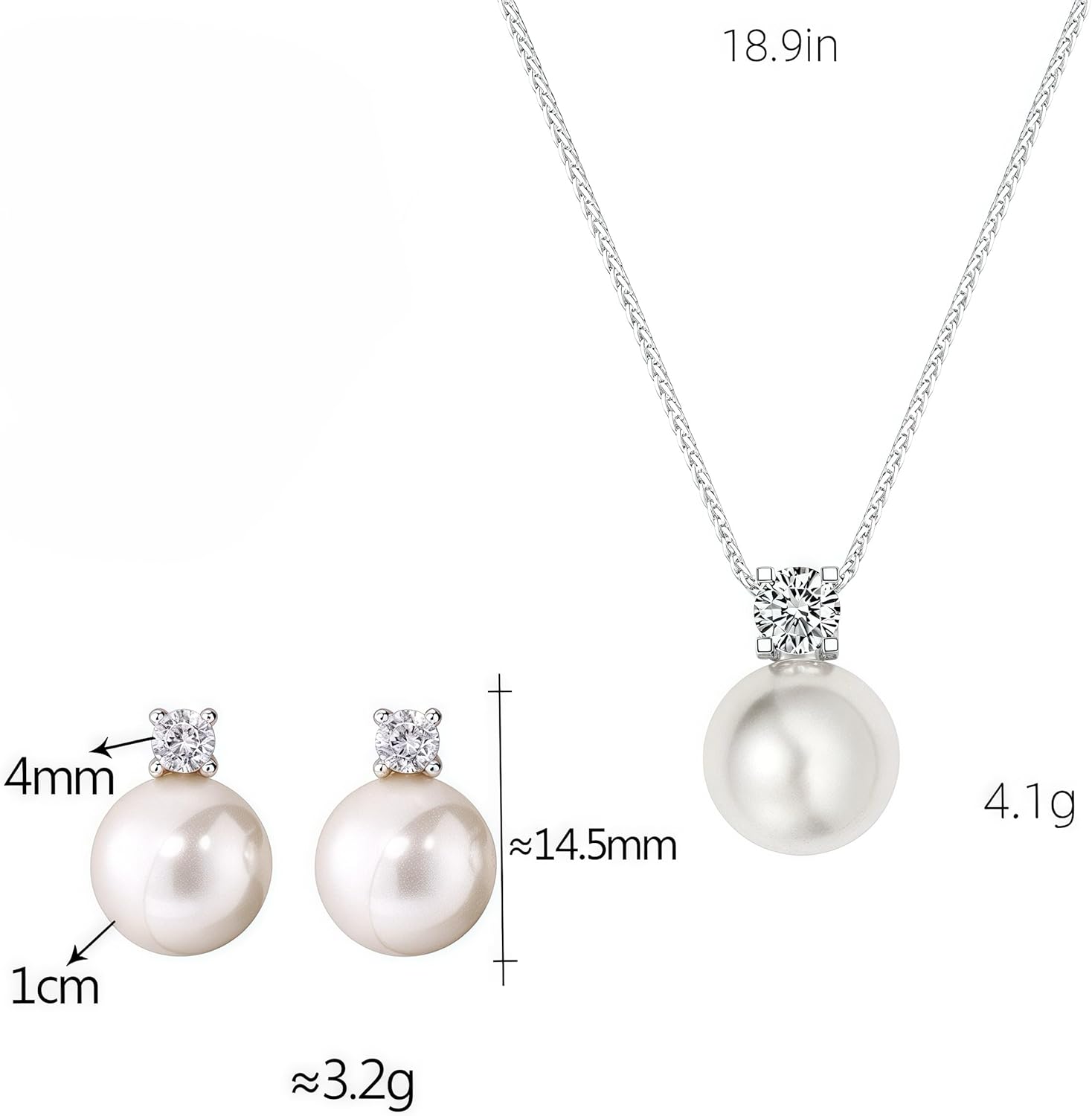 Pearl Earrings Necklace Set Silver Pearl Stud Earrings for Women Minimalist Pearl Earring Necklace Trendy Hypoallergenic Wedding Earrings for Women - Image 8