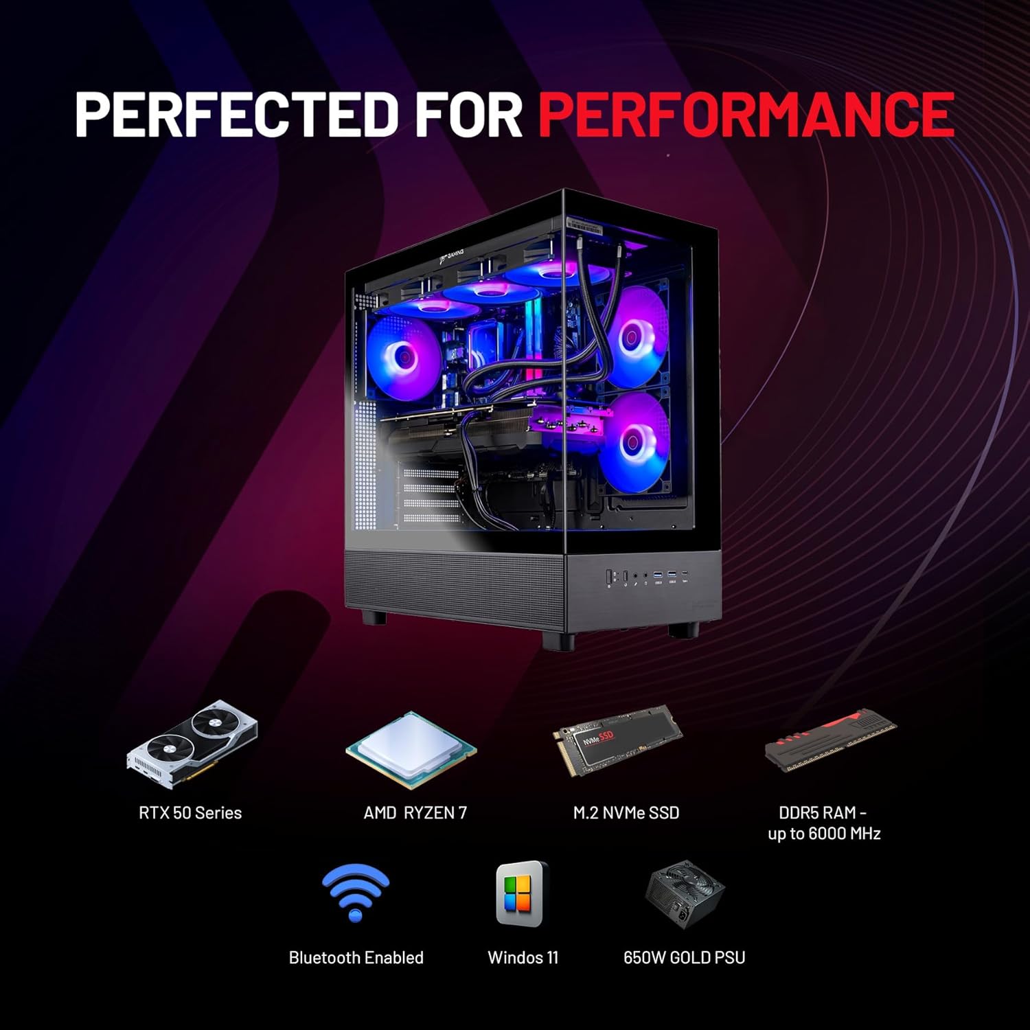 Skytech Gaming Azure 3 Desktop PC, Ryzen 7 7800X3D 4.2 GHz (5GHz Turbo), NVIDIA RTX 5060 Ti 16GB, 1TB Gen4 NVMe SSD, 32GB DDR5 RAM 6000 RGB, 650W Gold PSU, 360mm ARGB AIO, Wi-Fi, Win 11 - Image 9