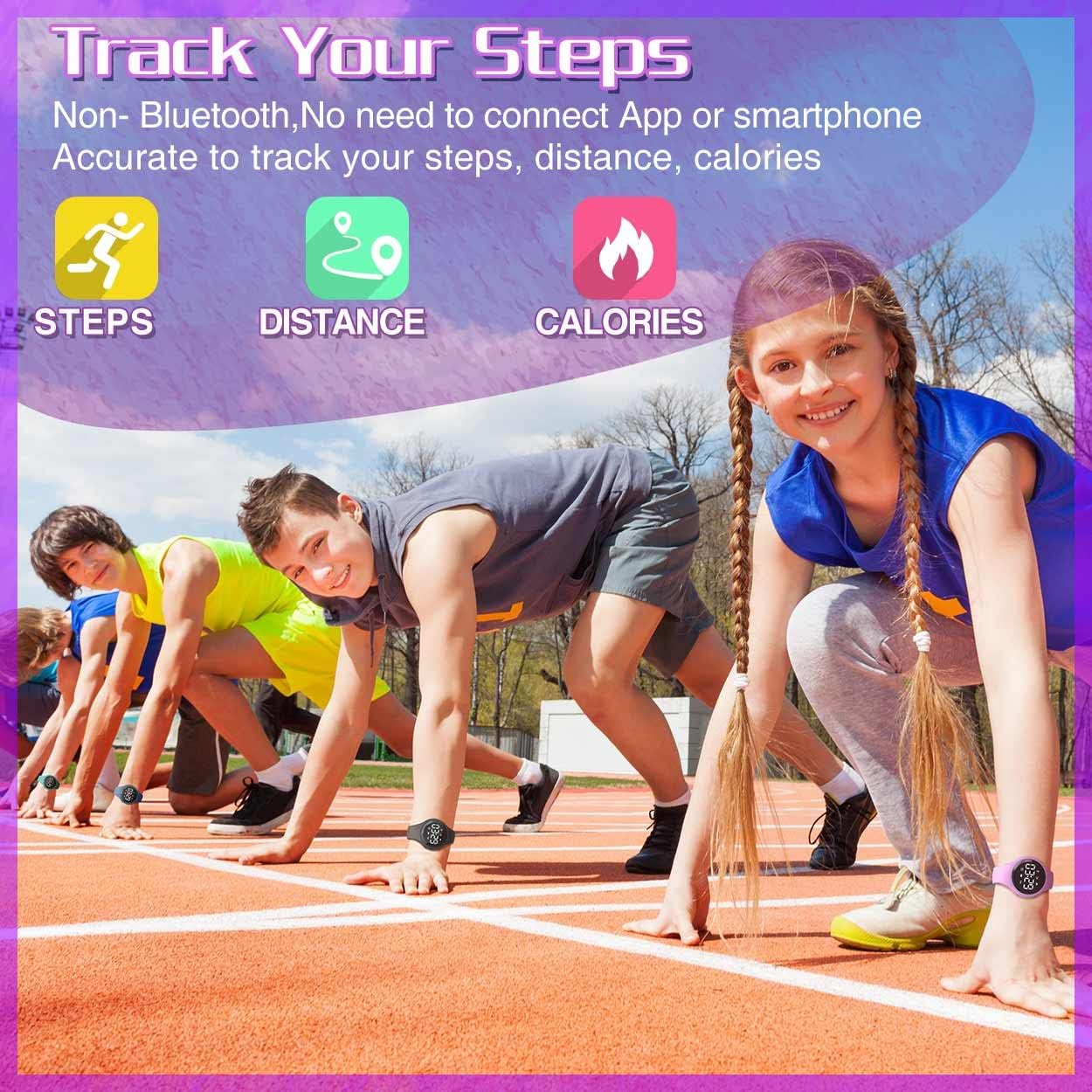 Kids Led Fitness Tracker Watch, Non-Bluetooth Digital Pedometer Wristwatch, Waterproof, 12/24 H, Stopwatch, Calendar, for Children Girls Boys Teens - Image 2