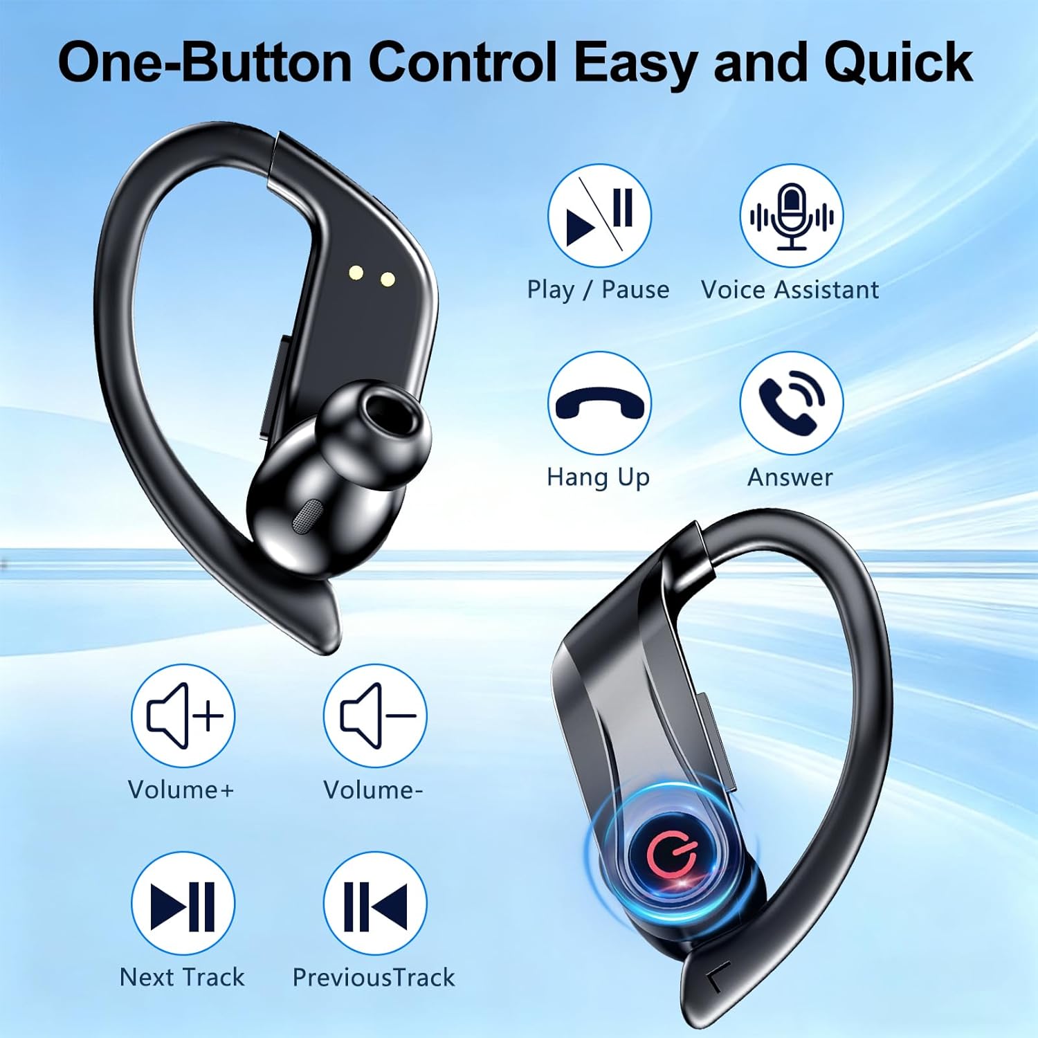 EUQQ True Wireless Earbuds, 2026 Sport Bluetooth 6.1 Headphones with Microphone 120H Playtime Dual LED Display Case, Noise Canceling Ear Buds with Easy Button Controls Sweat and Water Resistant Black - Image 8