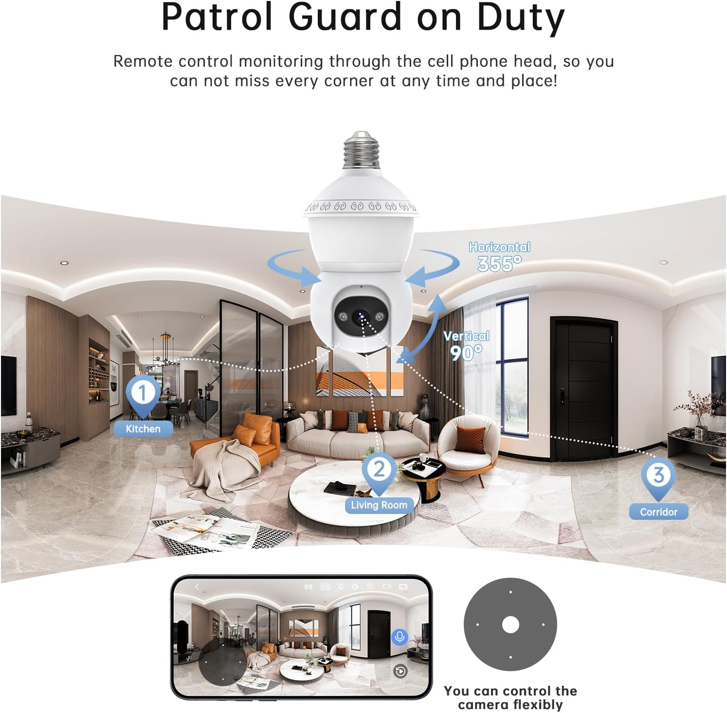 Smart Light Bulb Security Camera,5G&2.4G Security Cameras Wireless Outdoor,2K Light Bulb Camera, 360° Camera for Home Security,AI Detection,Smart Night Vision, Two-Way Audio,Work with Alexa - Image 4