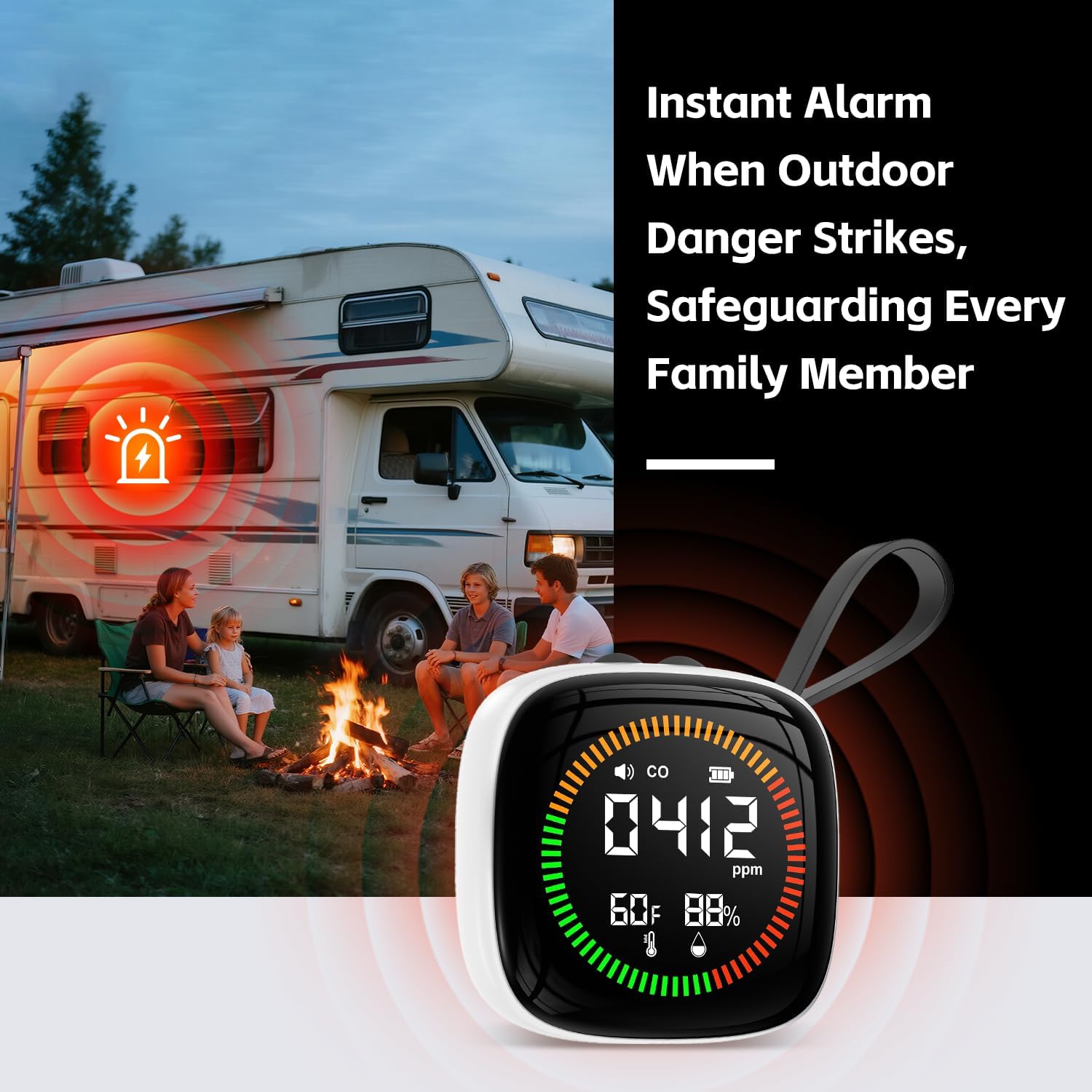 3-in-1 Carbon Monoxide Detectors Battery, Travel, Portable CO Detector, RV CO Alarm Temp/Hum Sensor, Rechargeable CO Monitor, for Home, Car, Travel, Camping-White - Image 3