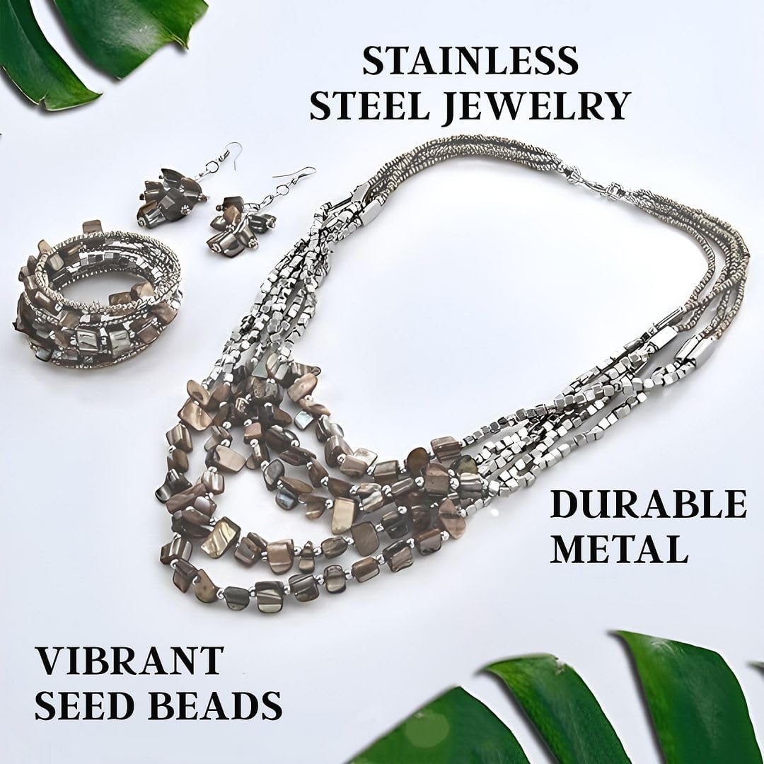 Costume Jewelry Sets for Women - Beaded Bracelet Earrings and Necklace Set - Handmade Seed Beads Vintage Summer Beach Boho Jewelry - Birthday Anniversary Valentines Day Gifts for Womens - 22 Inches - Image 3