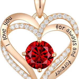 CDE Valentine’s Day Gift Forever Love Heart Necklaces for Women, Wedding Anniversary, Birthday Mothers Christmas Day Gifts for Mom, Mother, Wife, S925 Silver Jewelry with Birthstone Pendant