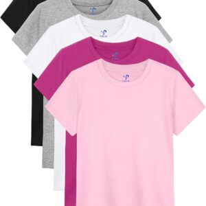 5 Pack Girls Shirts Short Sleeve Shirt for Girls Soft Cotton Tees Kids Tshirts Clothes Summer Tops T-Shirt