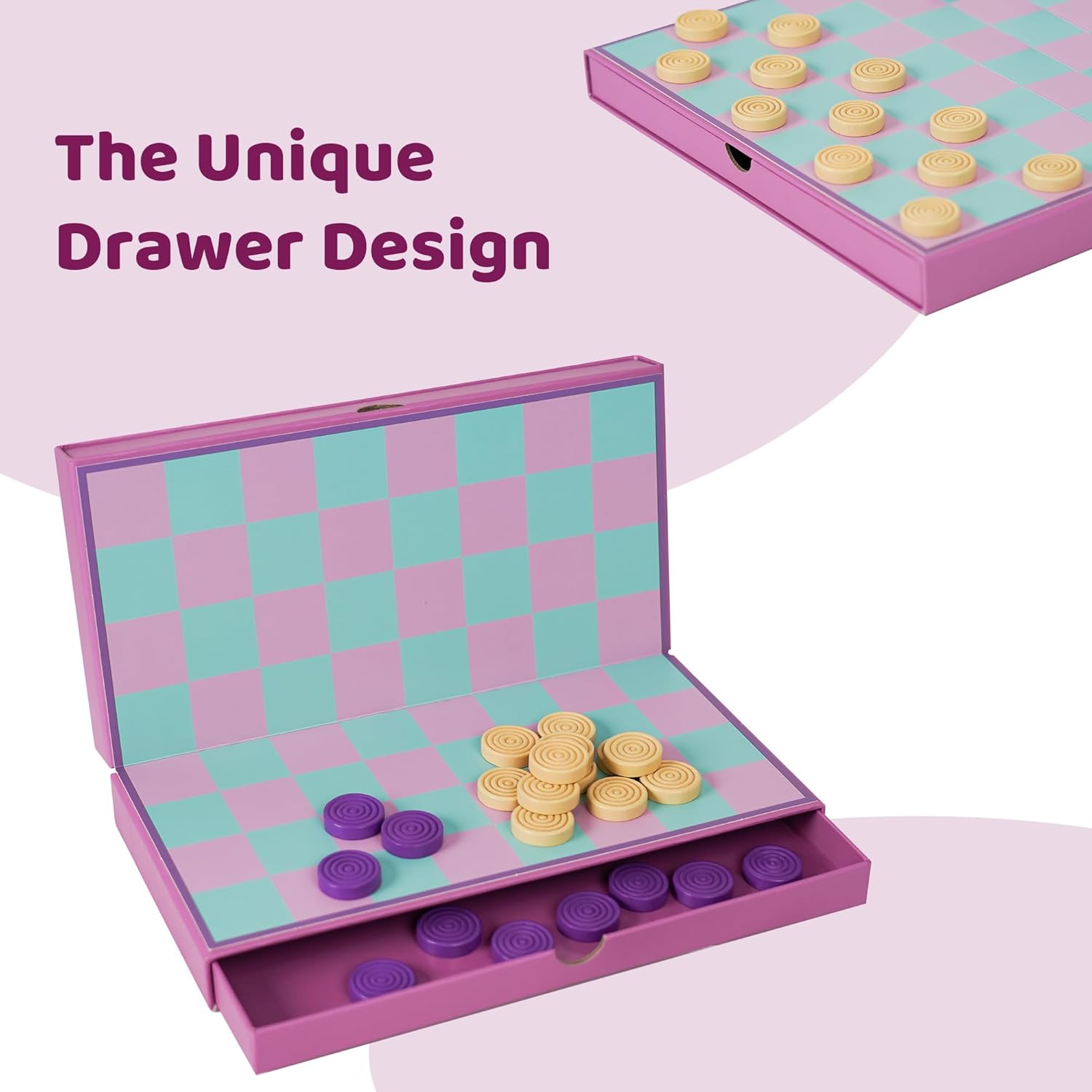 YOBRO Colorful Checkers Board Game, Portable Travel Checkers Set with Folding Board, Classic 2-Player Strategy Game for Family Fun, Family Game Night - Image 2