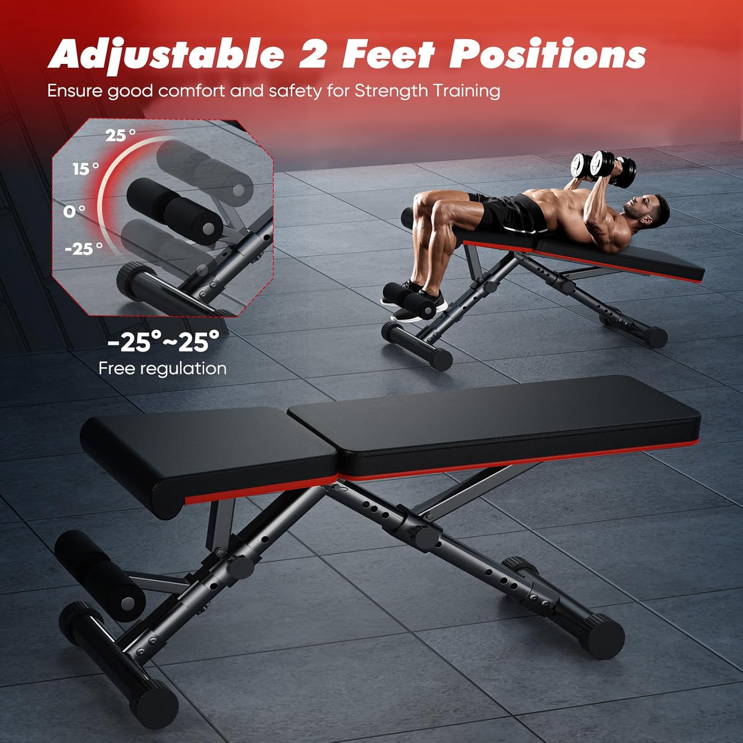 Sweetcrispy Adjustable Weight Bench for Home Gym, Foldable Incline Workout Bench Press with 795 LBS Weight Capacity, Strength Training Fitness Equipment for Full Body Exercise - Image 4