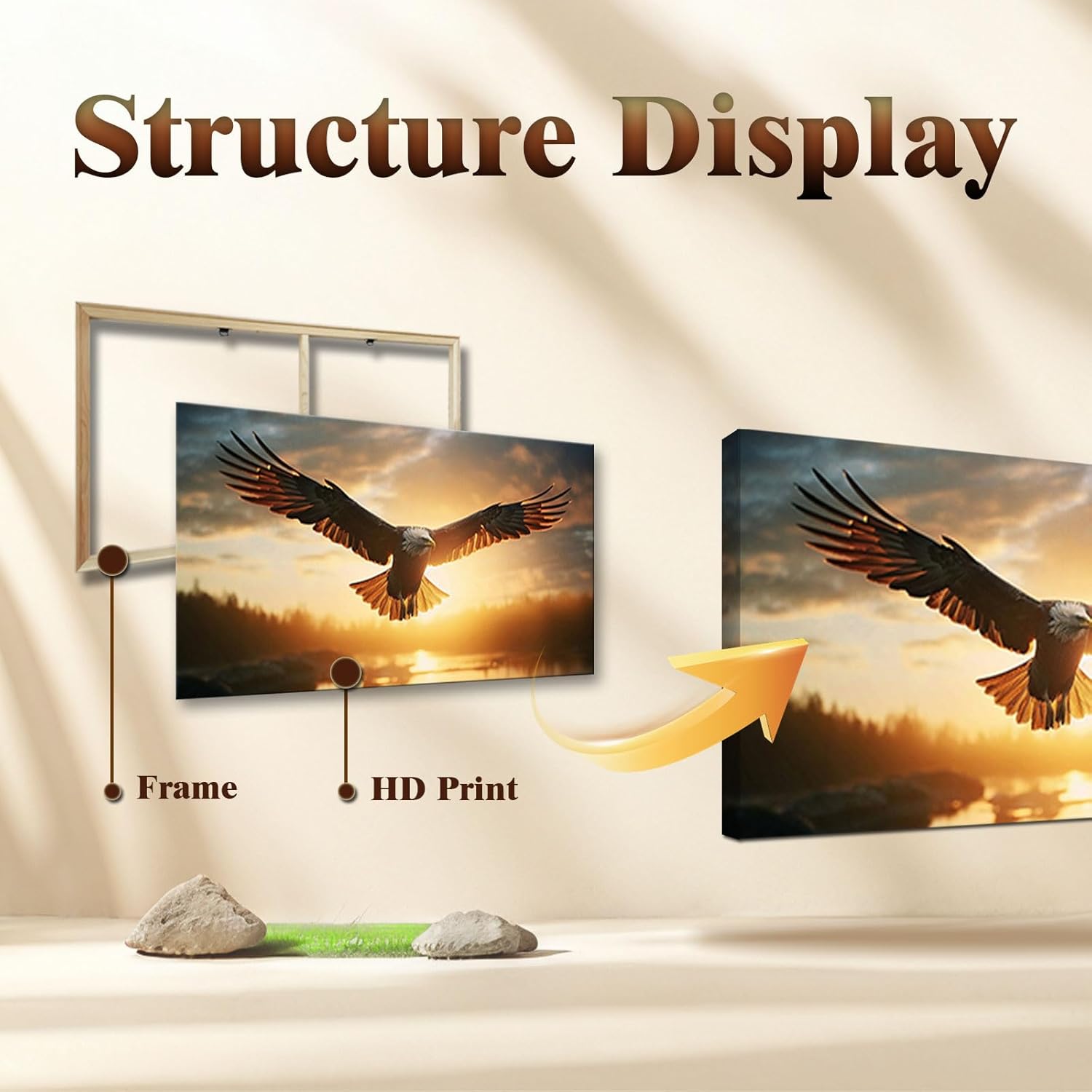 JLXART Nature Artwork Canvas Wall Art Bald Eagle Sea Picture Living Room Office Home Decoration,20X40inch - Image 2