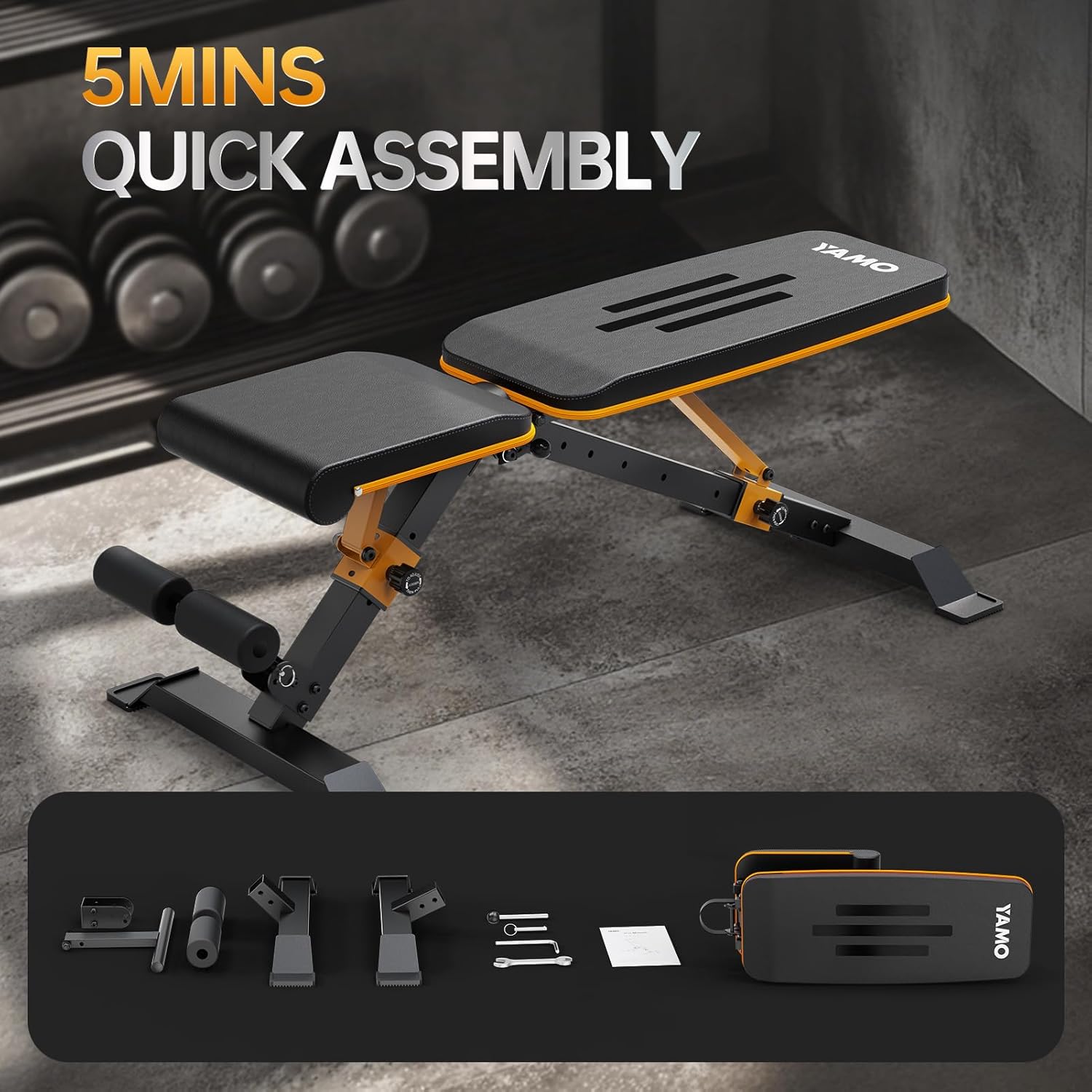 YAMO Adjustable Weight Bench for Full Body Workout, Foldable Workout Bench of Home Gym, Bench Press Strength Training, Incline Decline Flat Utility Workout Bench with Quick Folding Space Saving - Image 6