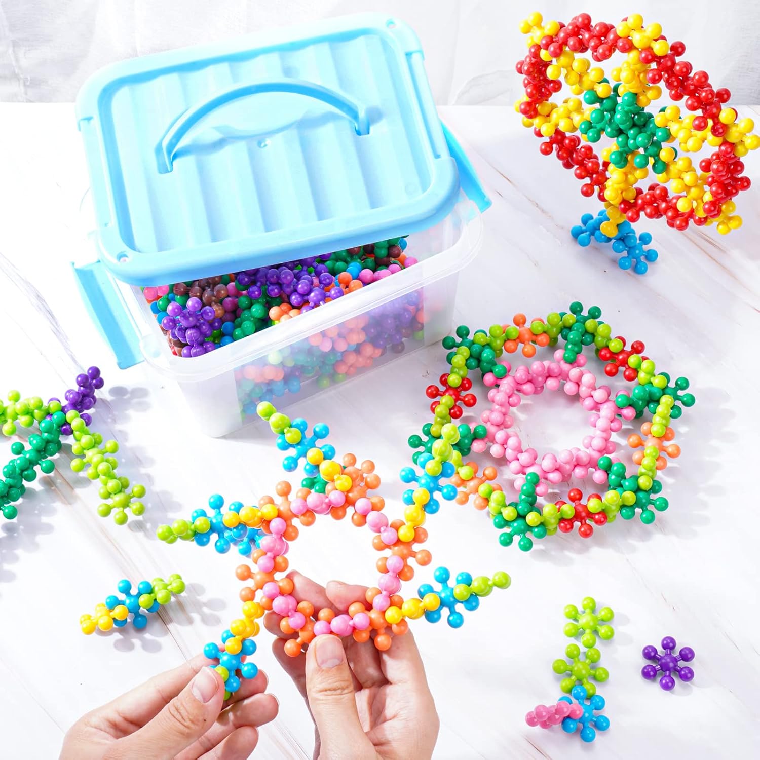 Snowflake Interlocking Building Block Educational Toy 300PCS for Kids Ages 3+, Multi-Color Solid Plastic Early Learning Creativity STEM Toy with Carrying Case Safe Material - Image 7