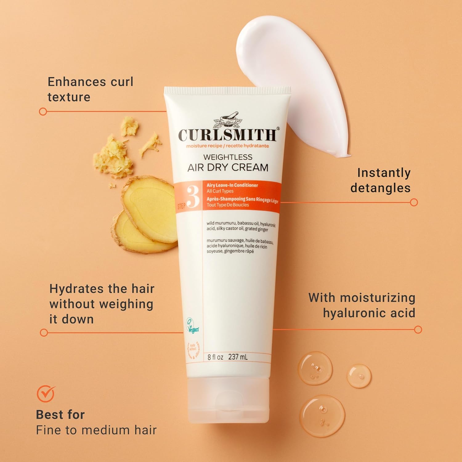 CURLSMITH Weightless Air Cream - Air Dry Curl Cream, Hydrating and Detangling, Best Leave-In for Dry Curly Hair, For All Curl Types, Vegan & Cruelty Free - Image 2