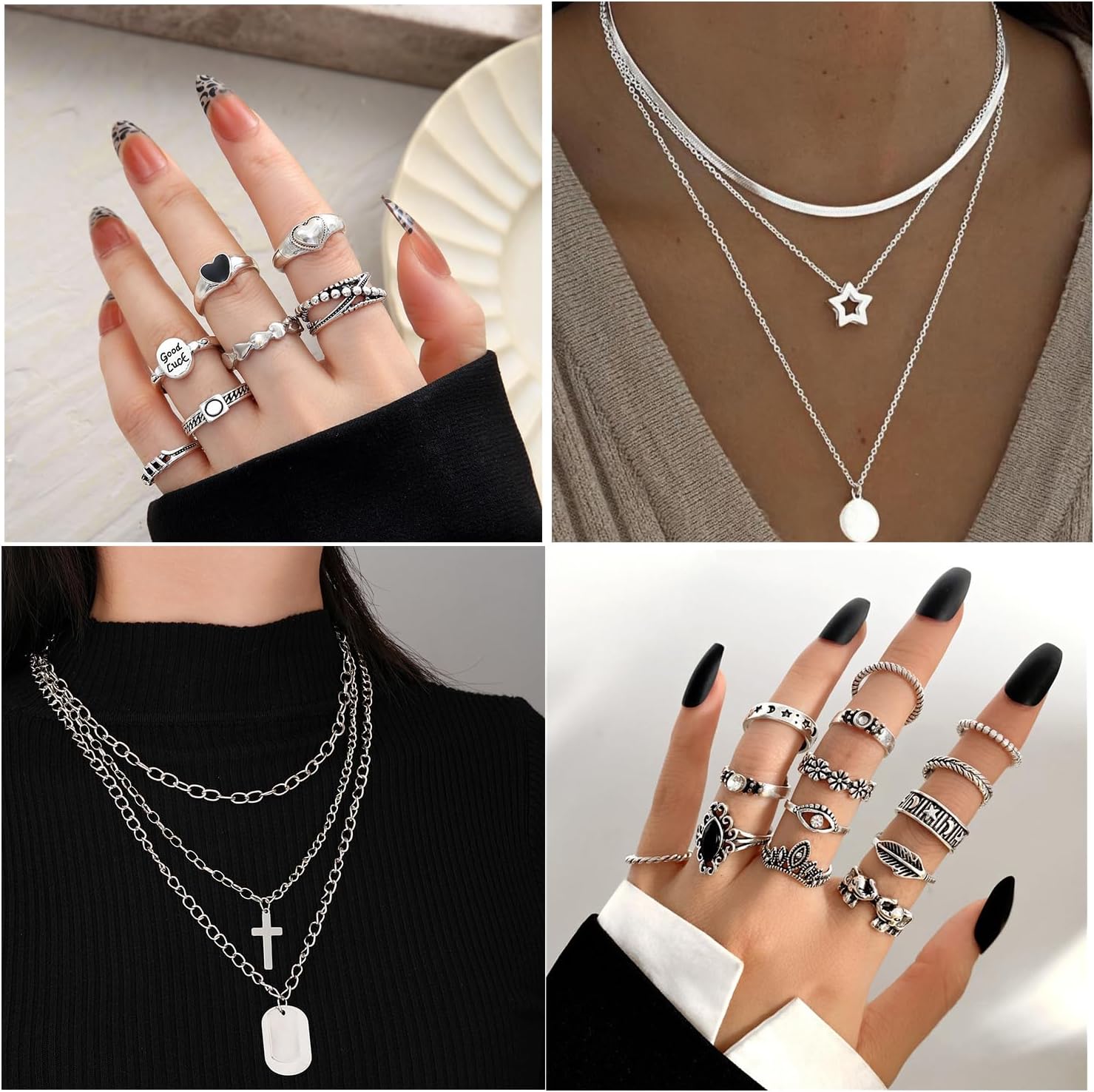 73 Pcs Gold Jewelry Set with 6Pcs Layered Necklace, 11 Pcs anklet and 7Pcs Earring Ear Cuff,12Hoop Earrings ,15pcs Rings,21pcs stud earrings Jewerly set for Women Pack for Friendship Party Gift - Image 2