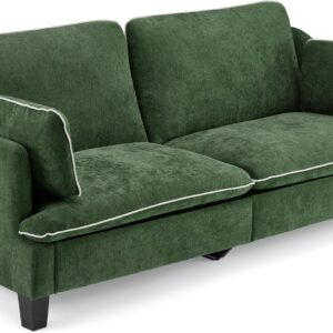 VINGLI 84″ Modern Sofa Couch, Linen Velvet 2-Seater Loveseat with Piped Cushions, Removable Cover & 2 Throw Pillows, Upholstered Couches for Living Room, Apartment, Office | Piped Cushions Sofa