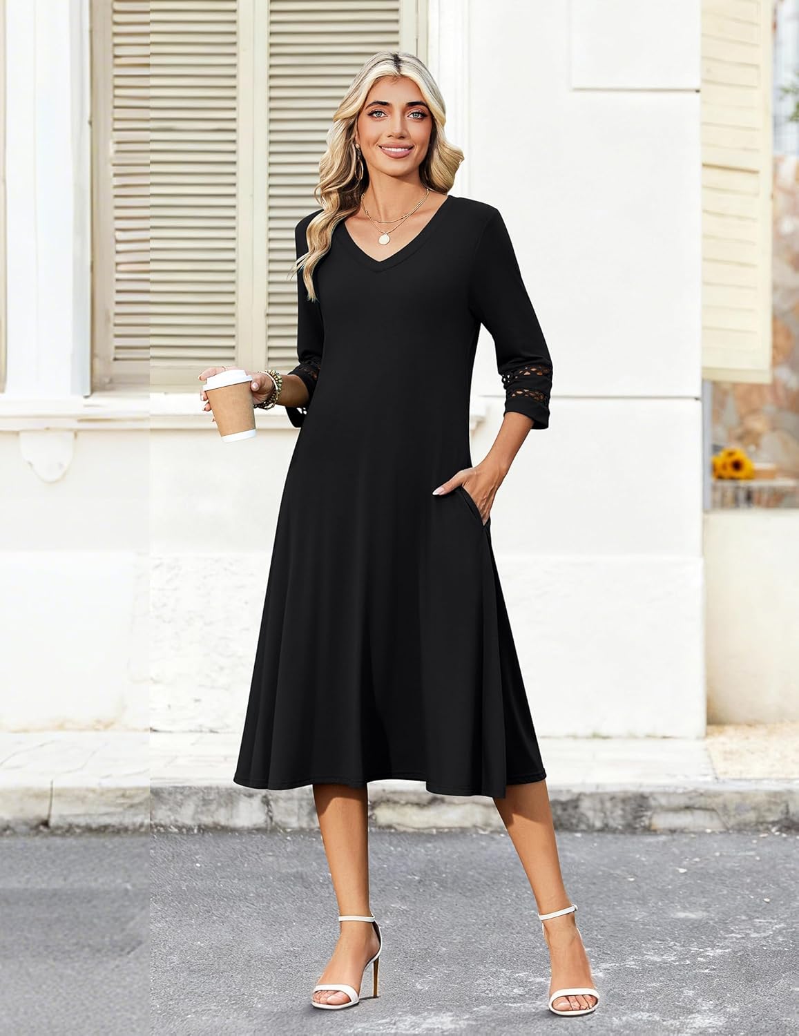 Zeagoo Women Casual Dress 3/4 Sleeve Casual Loose Midi Dress - Image 4