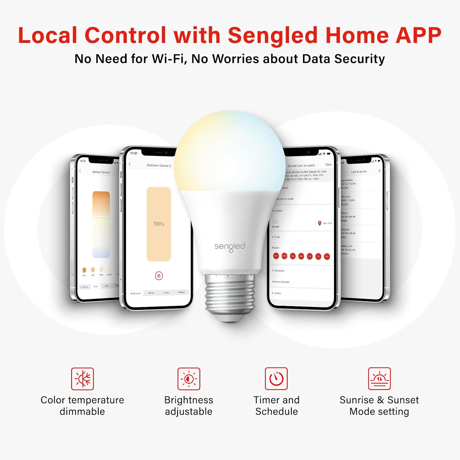 Sengled Dual Mode Smart Light Bulbs with Remote & App Control, LED Bulbs 2700K-6500K Dimmable, Remote Control Light Bulbs 60W Equiv, Local Group Control (4P No Remote, No Support Alexa & Google) - Image 3
