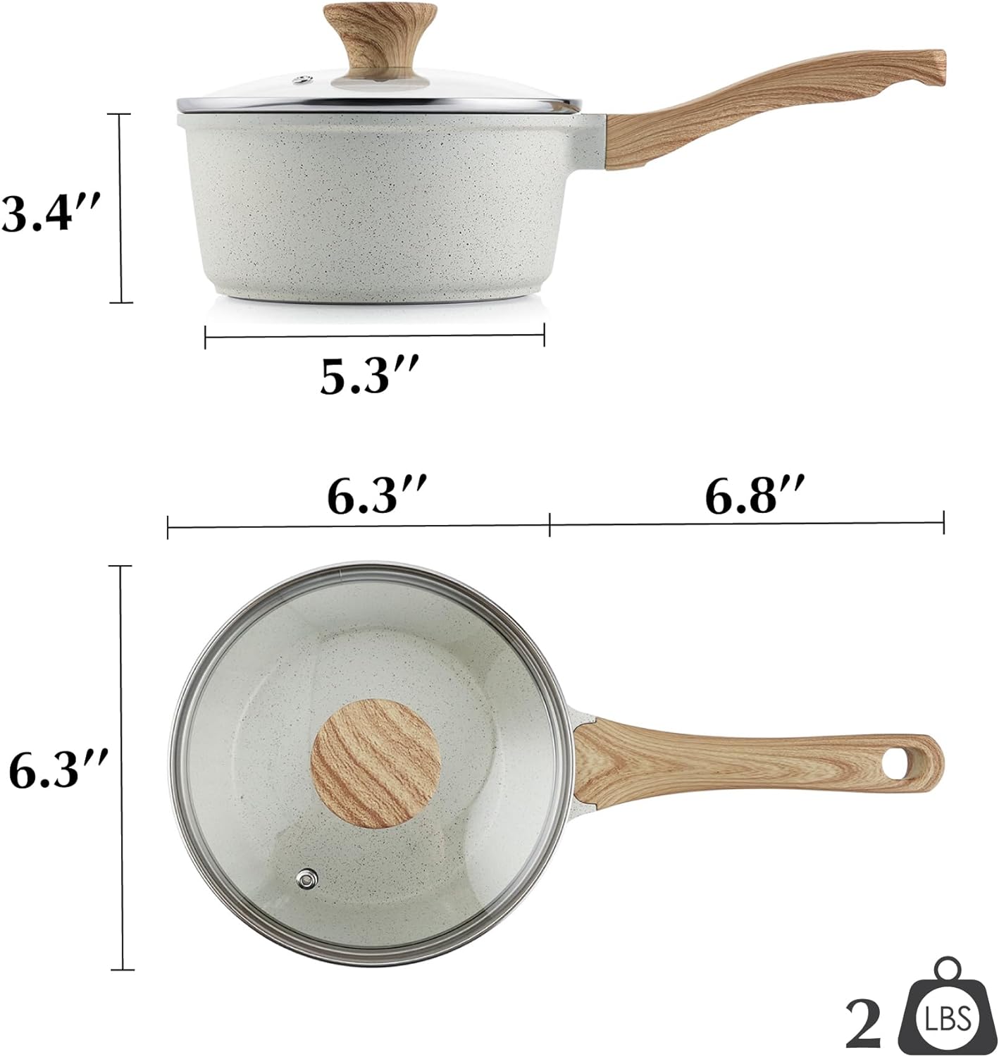 SENSARTE White Ceramic Nonstick Saucepan with Lid 1.5 Quarts, Small Cooking Pot with Stay Cool Handle, Induction Compatible Saucepot, White Granite Coating, Free of Intentionally Added PTFE/PFOA/PFAS - Image 9
