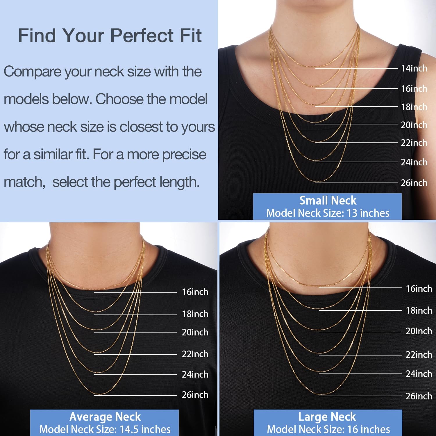 Jewlpire 14K Plated Gold 925 Sterling Silver Chain Necklace for Women, 1.1mm 1.3mm Cable Chain Necklace Comfortable Women's Chain Necklaces 14 16 18 20 22 24 26 Inch - Image 3