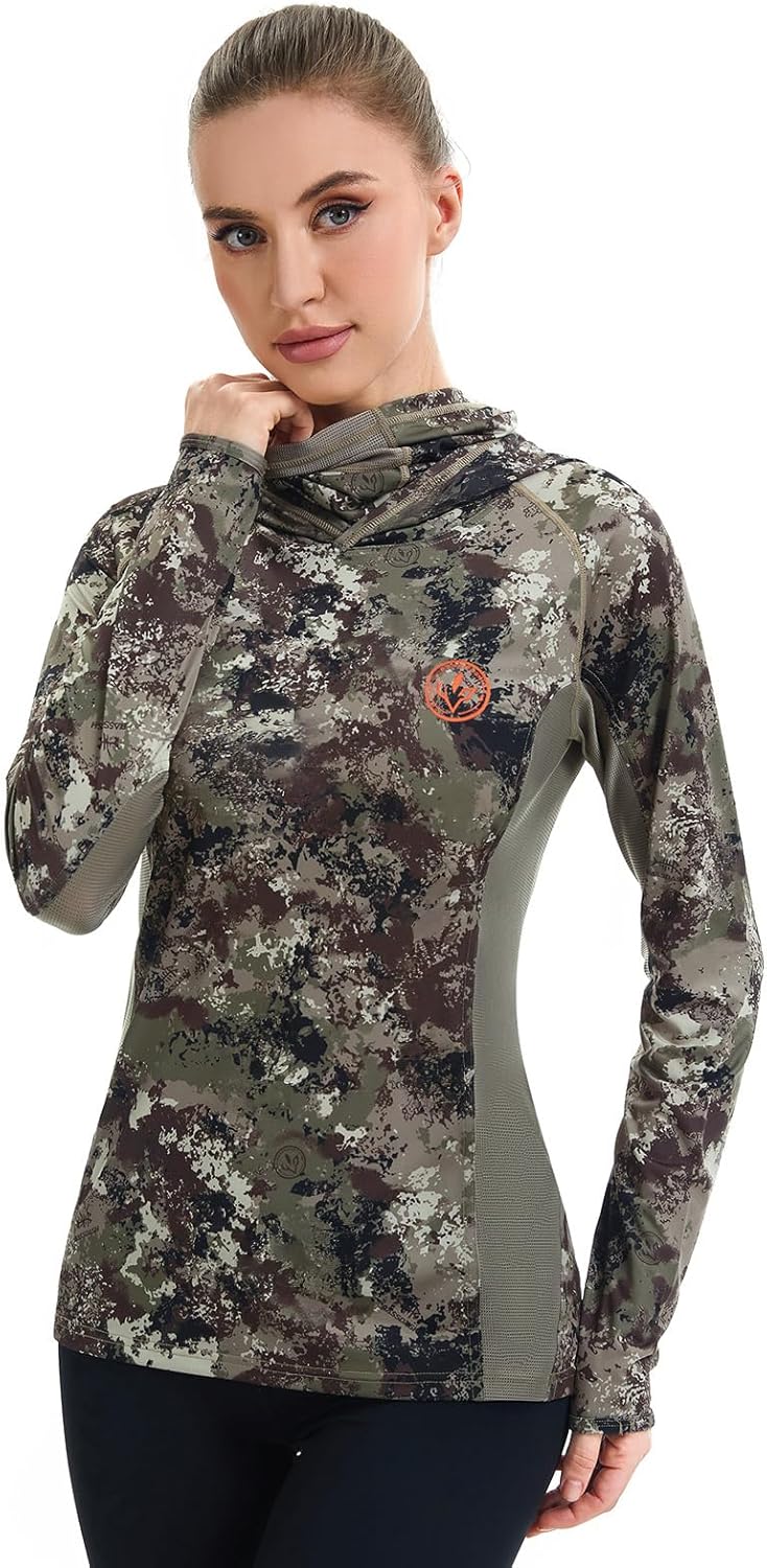 BASSDASH Women's UPF 50+ Camo Hunting Hoodie with Neck Gaiter Breathable Performance Long Sleeve Fishing Hooded Tee FS03W - Image 6
