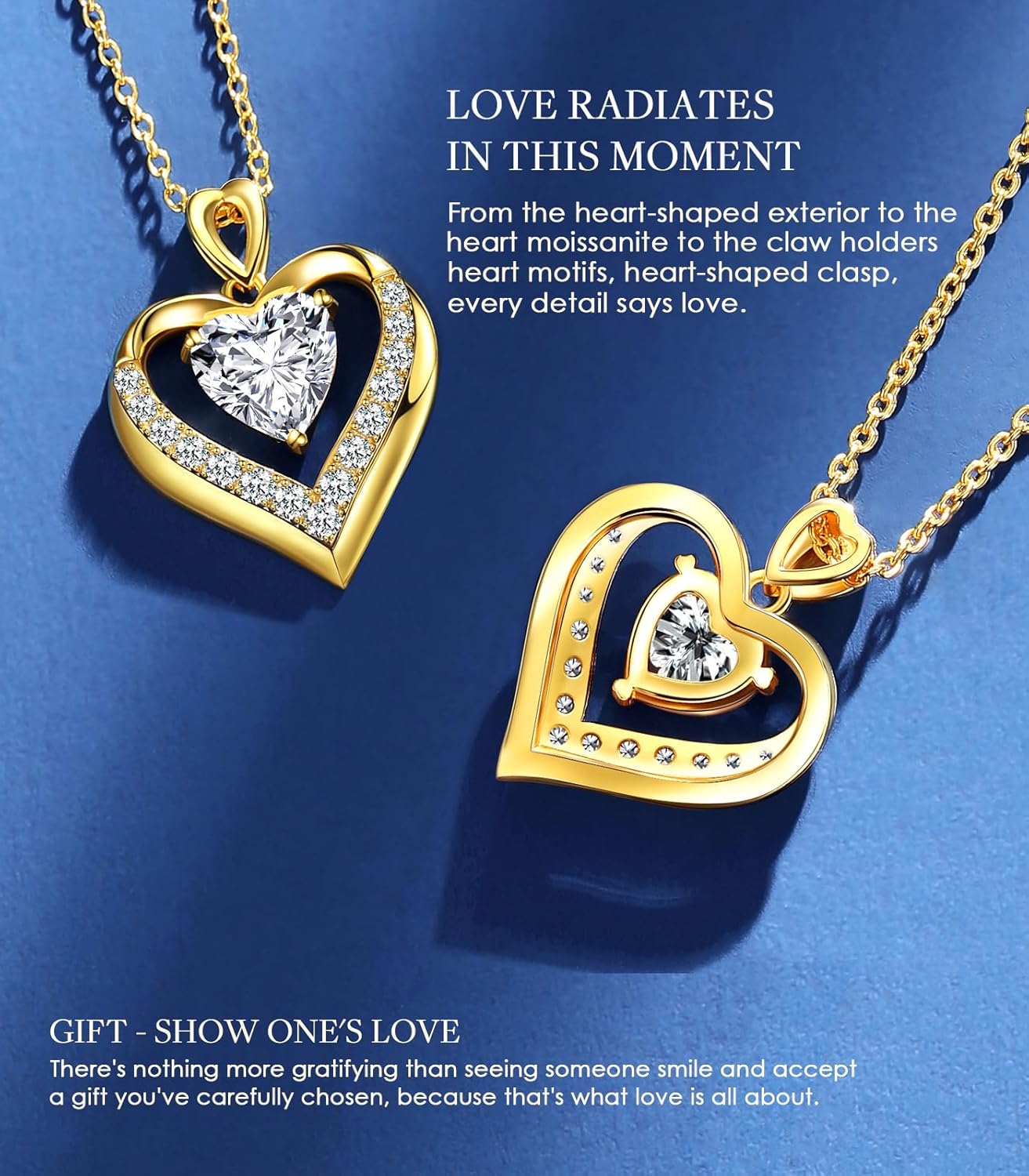 Beam & Bask 2-3 Ct Moissanite Double Heart Pendant Necklaces for Wife, 18K Gold Plated S925 Silver Jewelry for Women Girlfriend Mom Her on Anniversary Birthday - Image 4