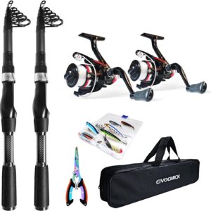 Telescopic Fishing Pole Combo, 2PCS 6.89ft Carbon Fiber Fishing Rods Spinning Reels Set，Full Kit with Fishing Pliers Lures and Carrier Bag for Travel Saltwater Freshwater