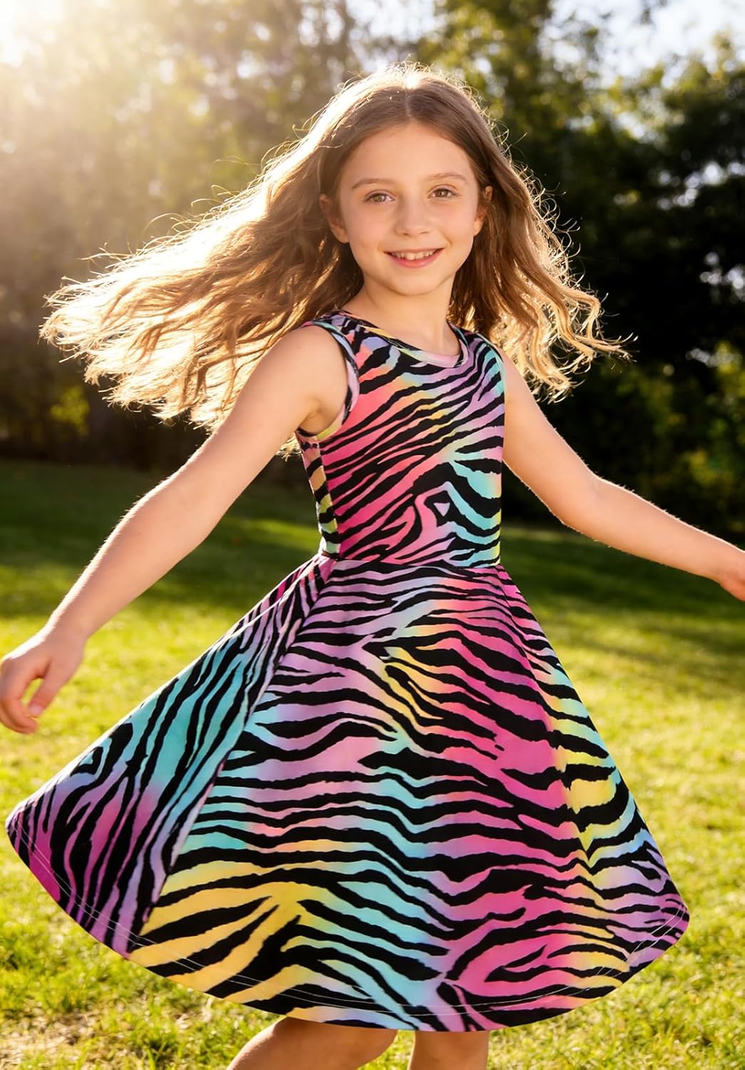 RAISEVERN Girl Dresses Sleeveless Cute Pattern Casual Sundress 4-13 Years - Image 2
