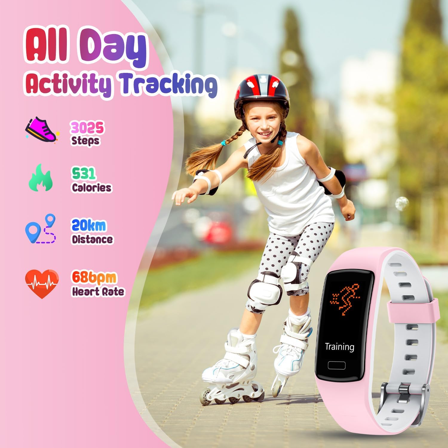 Smart Fitness Tracker Watch for Kids - Boys Girls Waterproof Smartwatch with Pedometer Heart Rate Sleep Tracking Alarm Clock Activity Tracker Calorie Step Counter Watch for Girls Boys Teens - Image 3