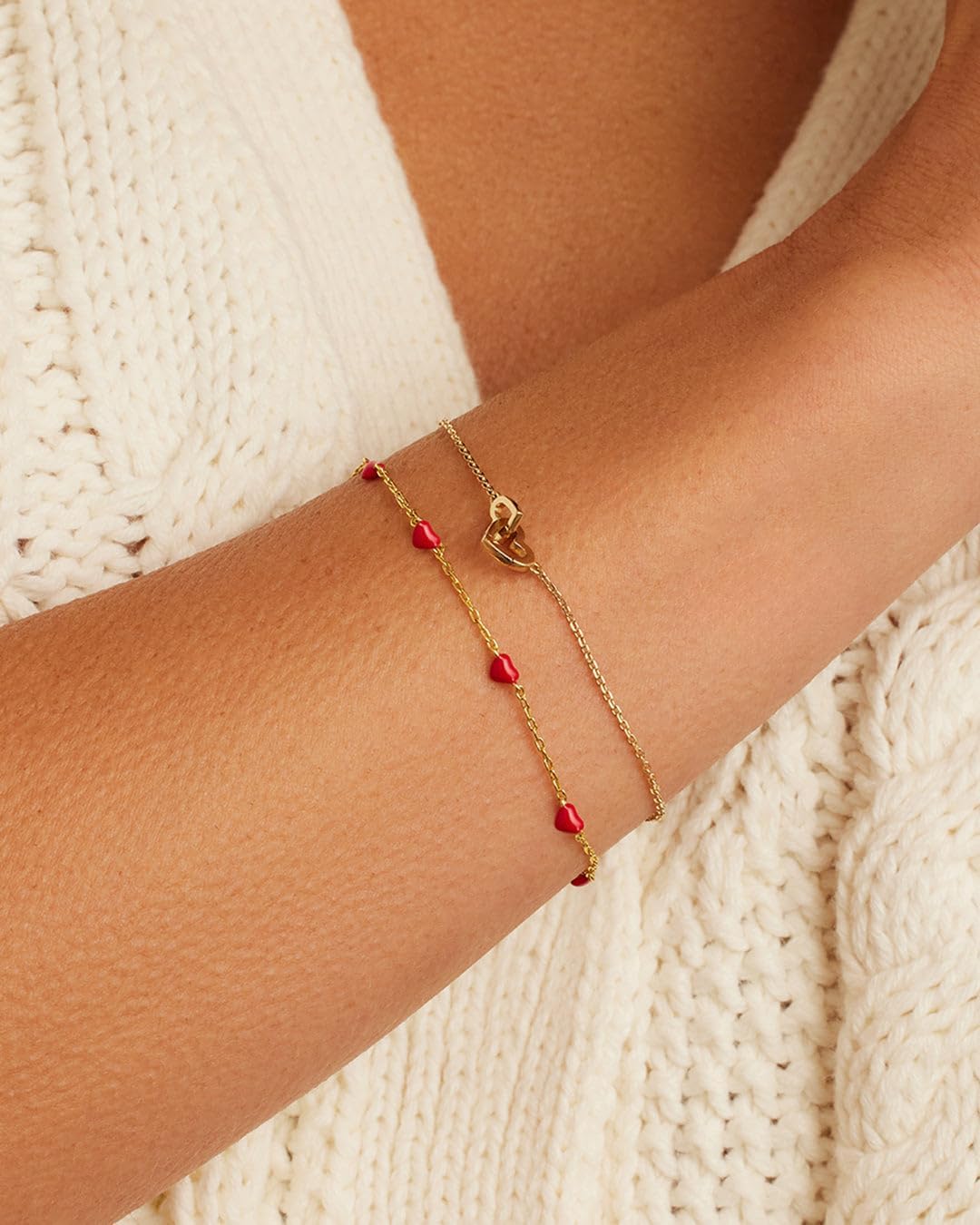 gorjana - Amour Bracelet Red 6 1/2" to 7" - 18k Gold Plated Brass - Red Enamel Hearts - Adjustable Length - Secure Lobster Closure - Ideal Gift Packaging - Everyday Stack, Layering with Other Jewelry - Image 4