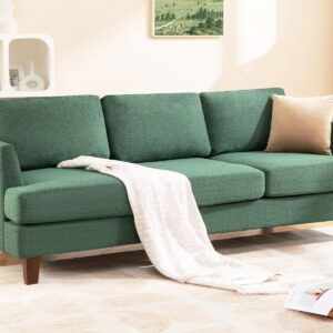 3 Seater Sofa Couch with Deep Seats, 89″ Mid Century Modern Upholstered Sofa with Armrests, Comfy Couches for Living Room, Bedroom, Apartment and Office (Green)