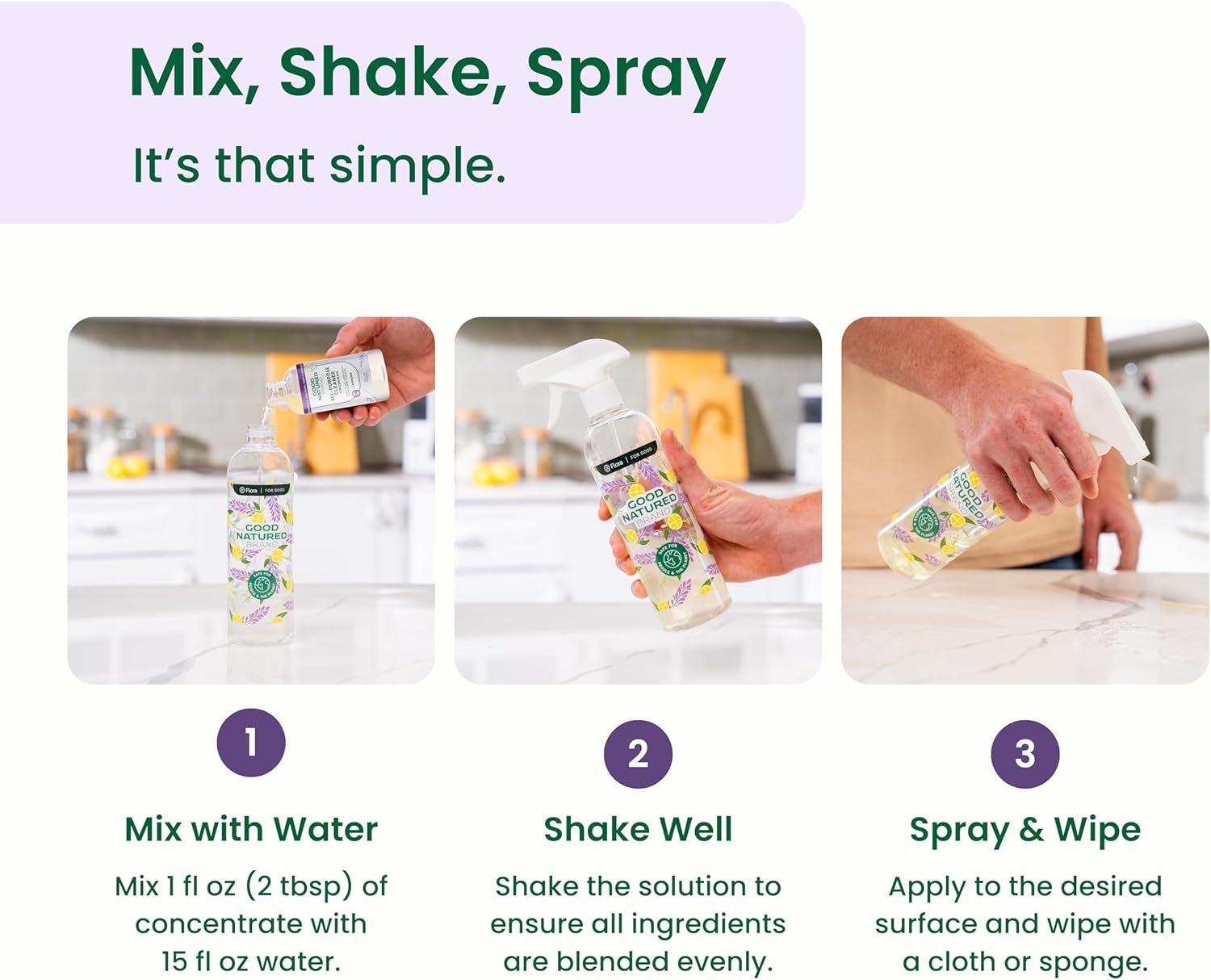 Good Natured Brand All-Purpose Cleaner Concentrate | Multi-Surface Cleaner | Natural Lavender Essential Oil | Multipurpose Cleaner Concentrate All Surfaces | Lavender | 8oz makes 128oz - Image 4