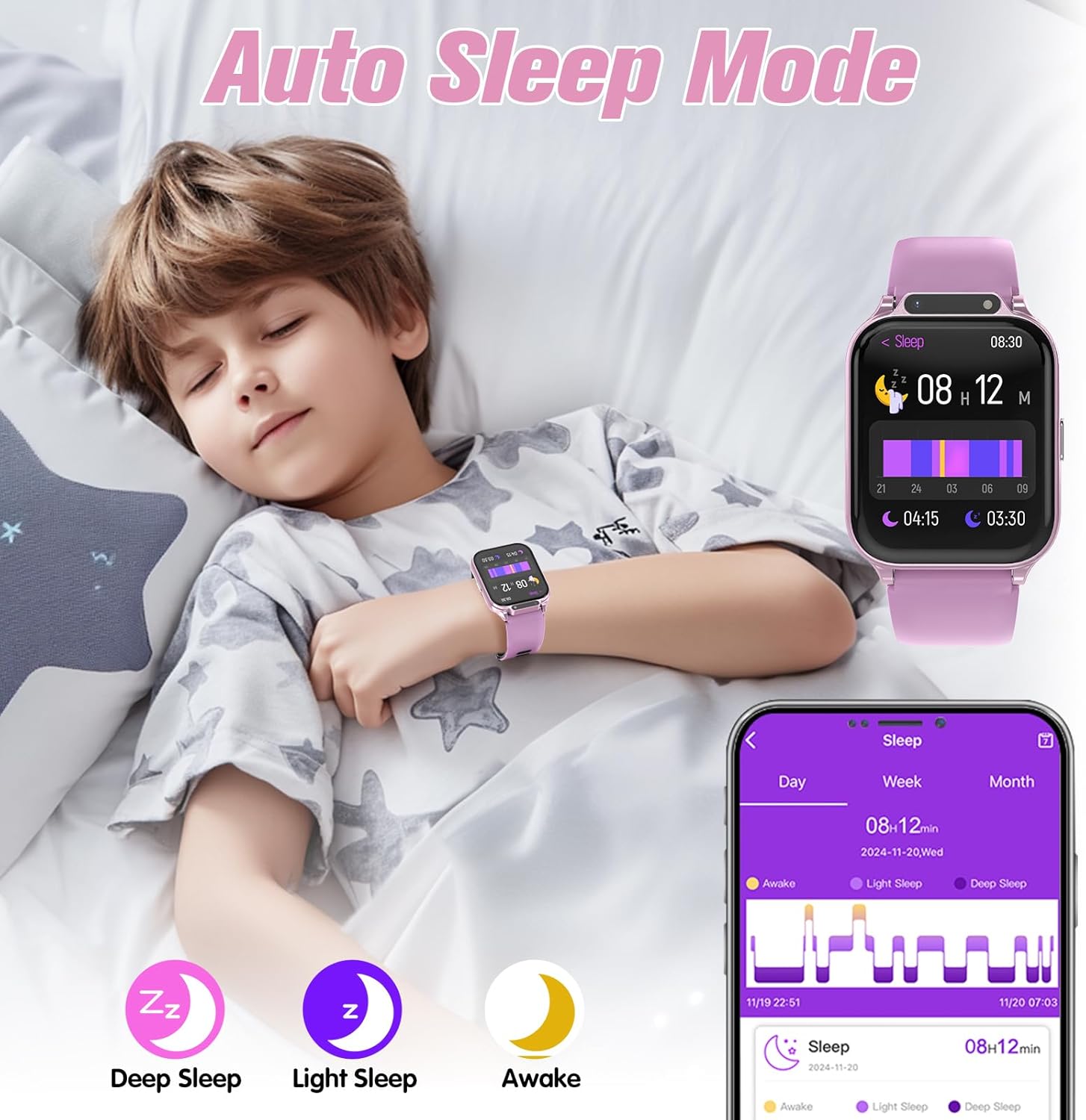 Smart Watch for Kids 1.85" with Fitness Tracker, Sleep Monitor, 22/100+ Sport Modes, DIY Dial, IP68 Waterproof, Step Counter, Heart Rate, Camera, with/Without APP, Gift for 3-12 Years Old Boys Girls - Image 3