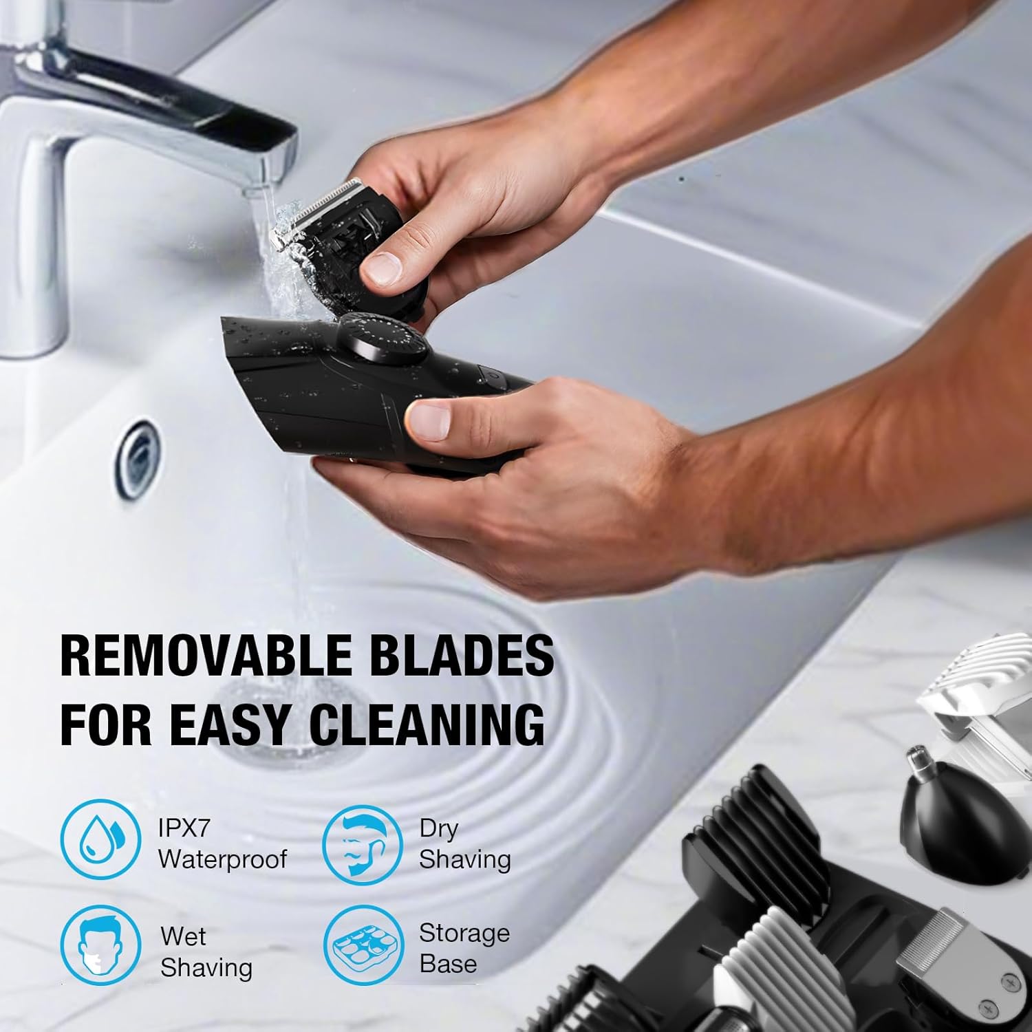 SUPRENT Beard Trimmers for Men - All-in-One Mens Grooming Kits with 40 Precision Dials,Waterproof Adjustable Trimmers for Hair, Beard, Face, Nose & Body, USB-C Rechargeable, 3.5H Running Time (Black) - Image 6