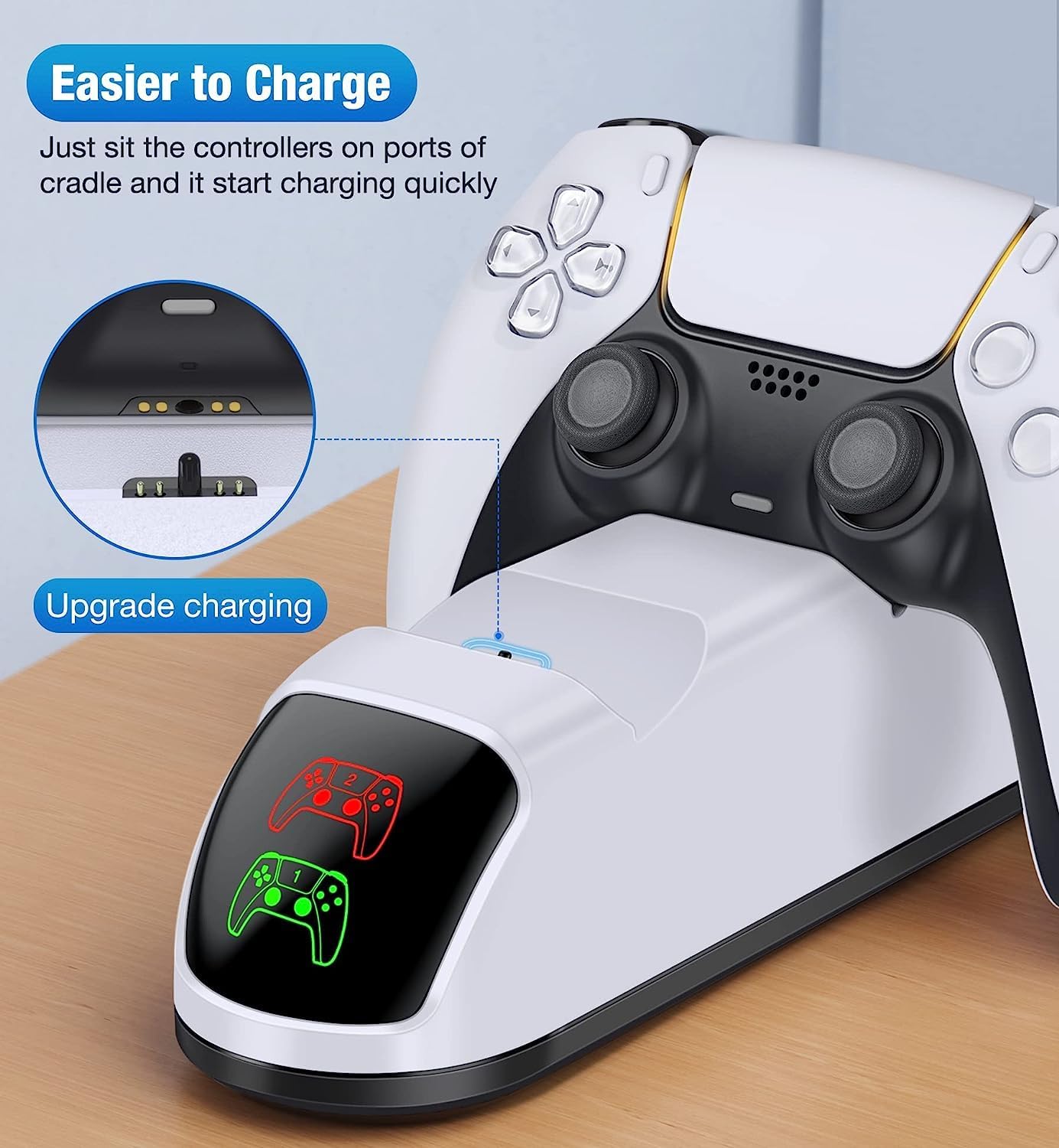 PS5 Controller Charging Station, PlayStation 5 Dualsense Charger Dock with Dual Stand, Upgrade PS5 Charger Accessory with Fast Charge Cable, PlayStation 5 Station, White - Image 5