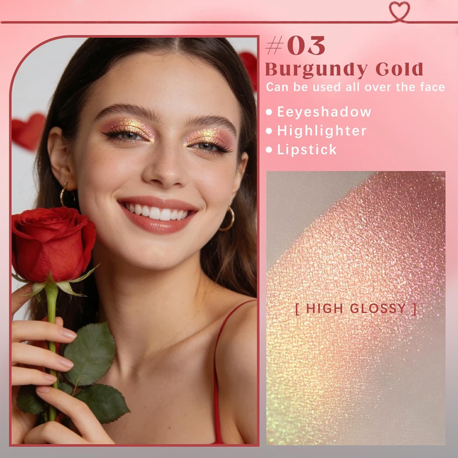 Noerrors Burgundy Gold Holographic Pigmented Glitter Eyeshadow, Duochrome Half Magic Metallic Red Eye Shadow Palette, Waterproof Sparkly Multichrome Iridescent Shimmer sombras para ojos for Women - Image 5