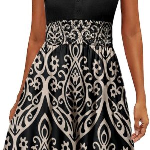 Summer Dresses for Women Casual Sleeveless Sundresses Elastic Waist Mini Sun Dress