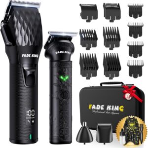 FADEKING® Professional Hair Clippers for Men – Cordless Beard Trimmer for Men, LCD Display Hair Clippers and Trimmer Set for Barber Haircut & Mens Grooming with Travel Case(Black)